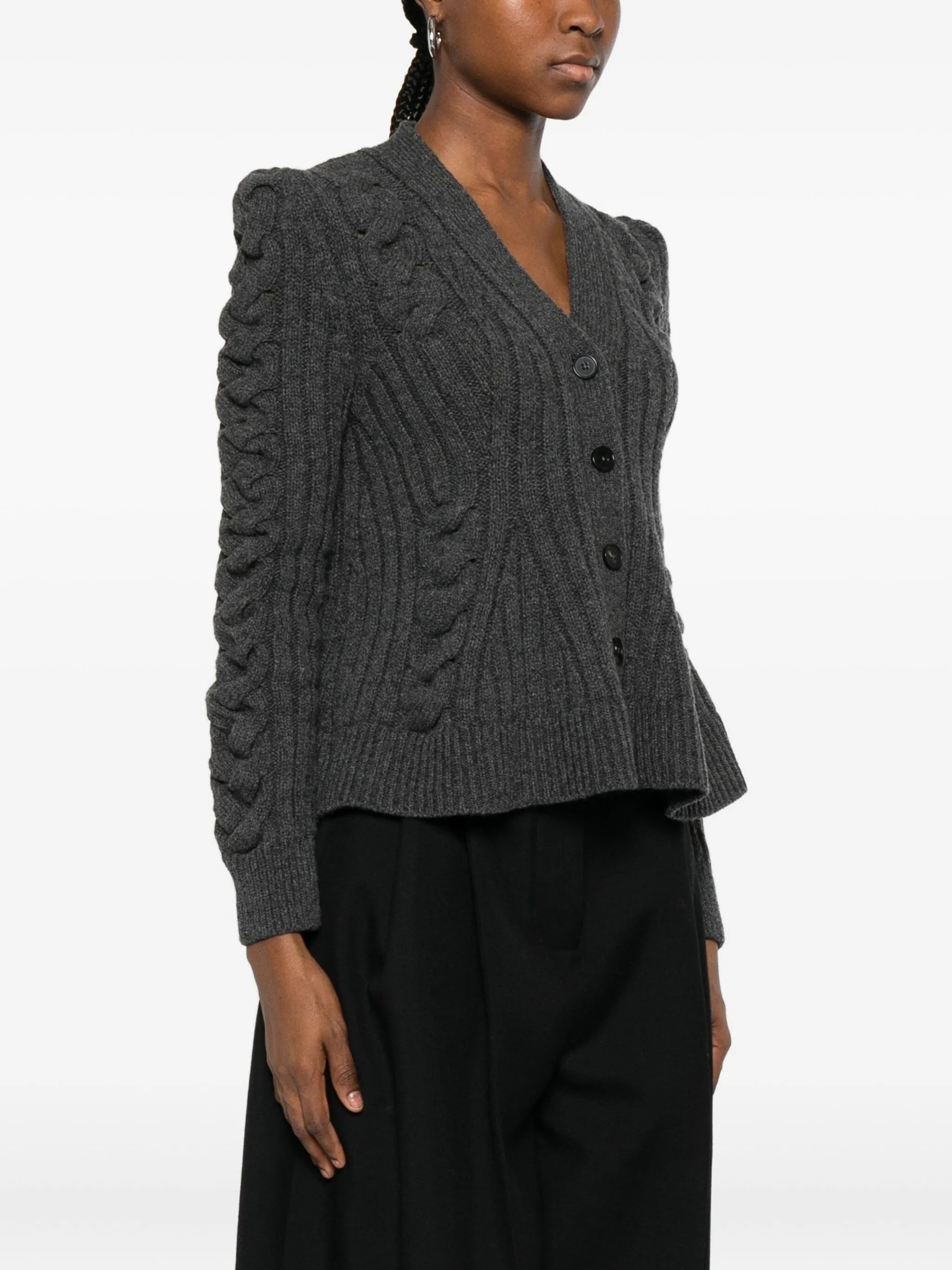 peplum-hem cable-knit cardigan