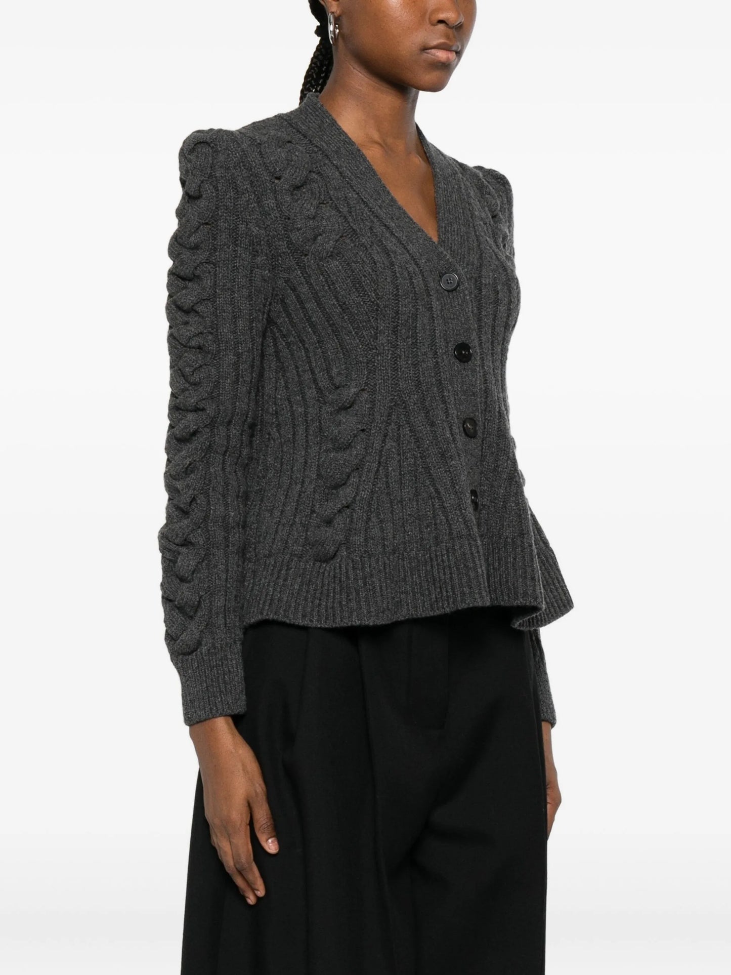 peplum-hem cable-knit cardigan