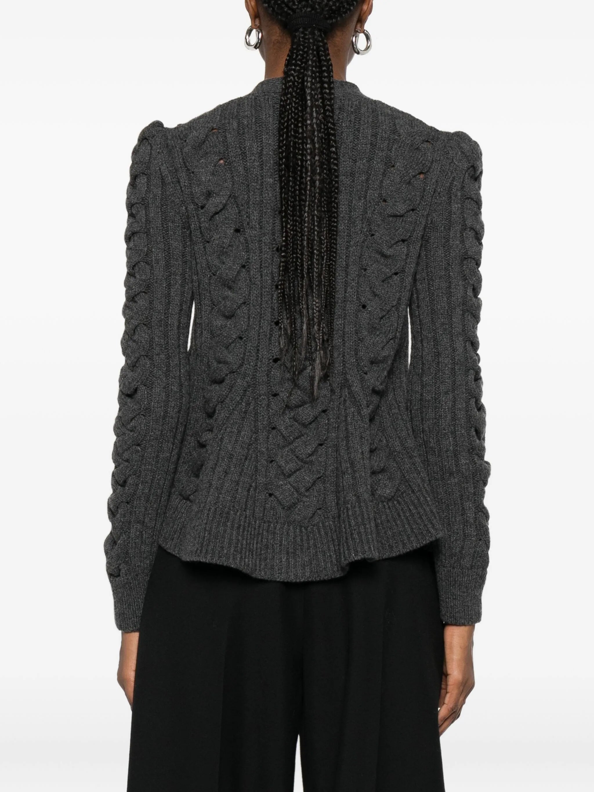 peplum-hem cable-knit cardigan