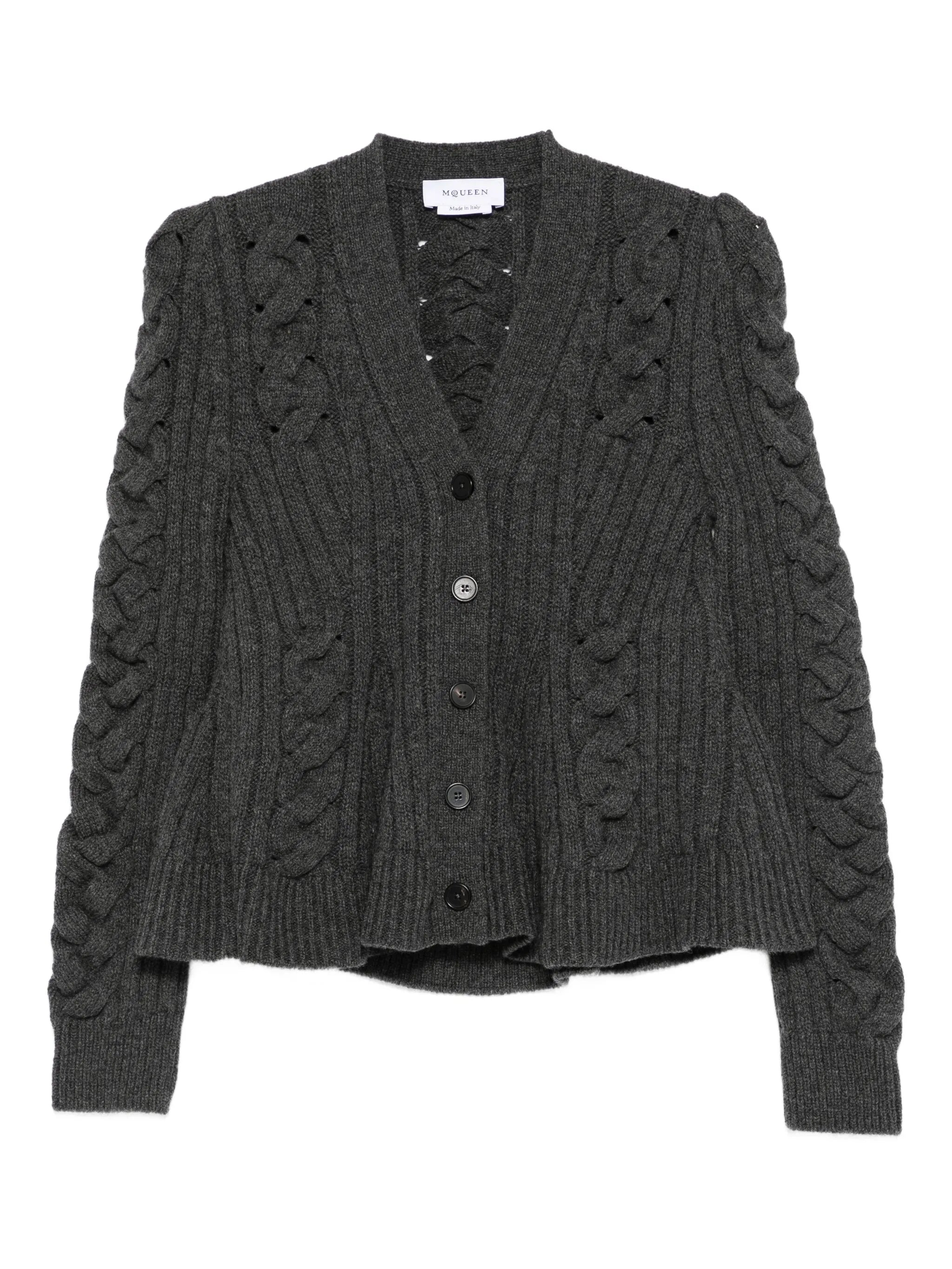 peplum-hem cable-knit cardigan