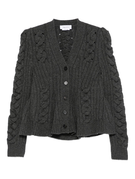 peplum-hem cable-knit cardigan