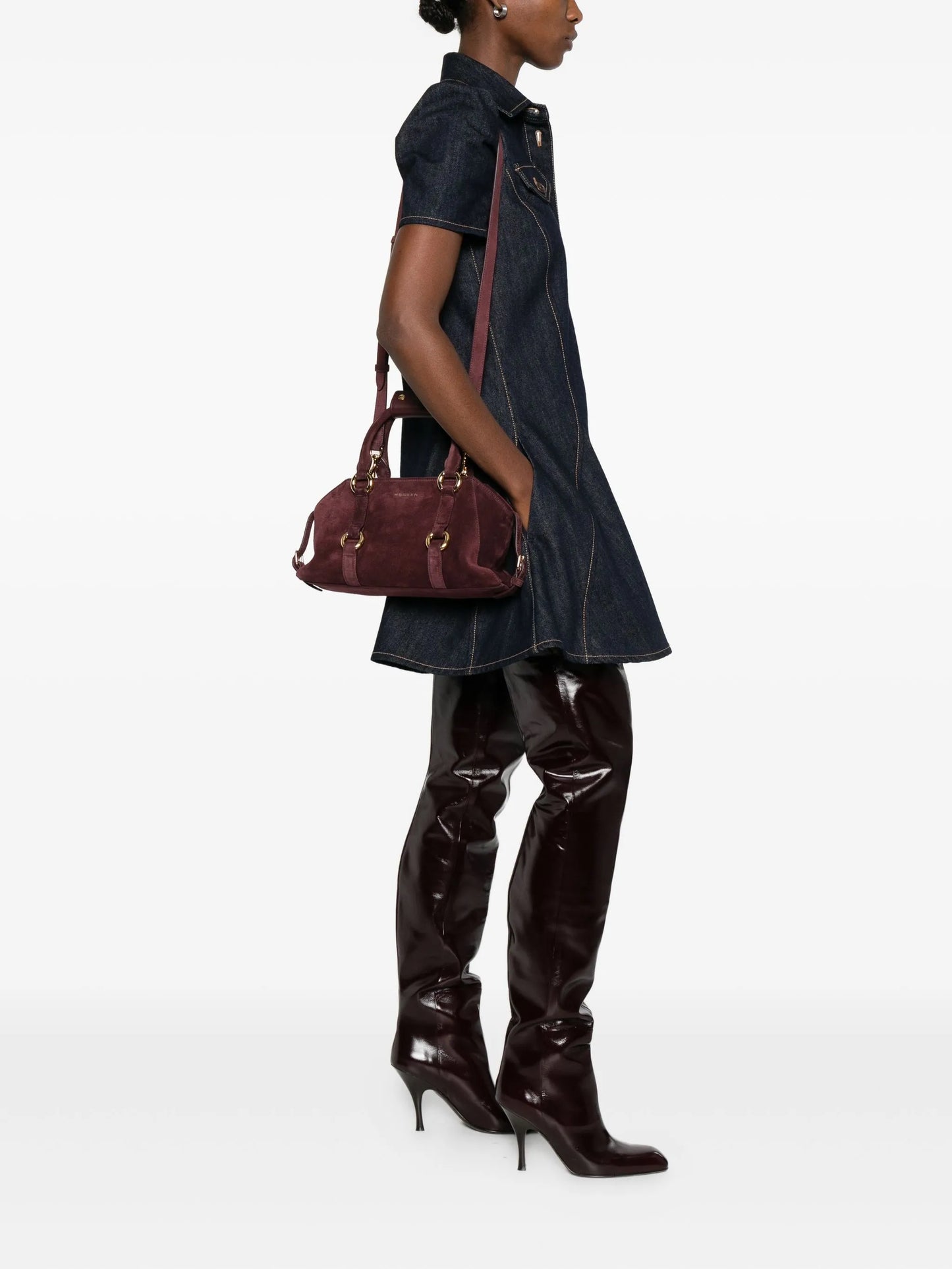suede ring-detail satchel