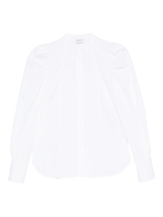 puff-sleeve button-front shirt