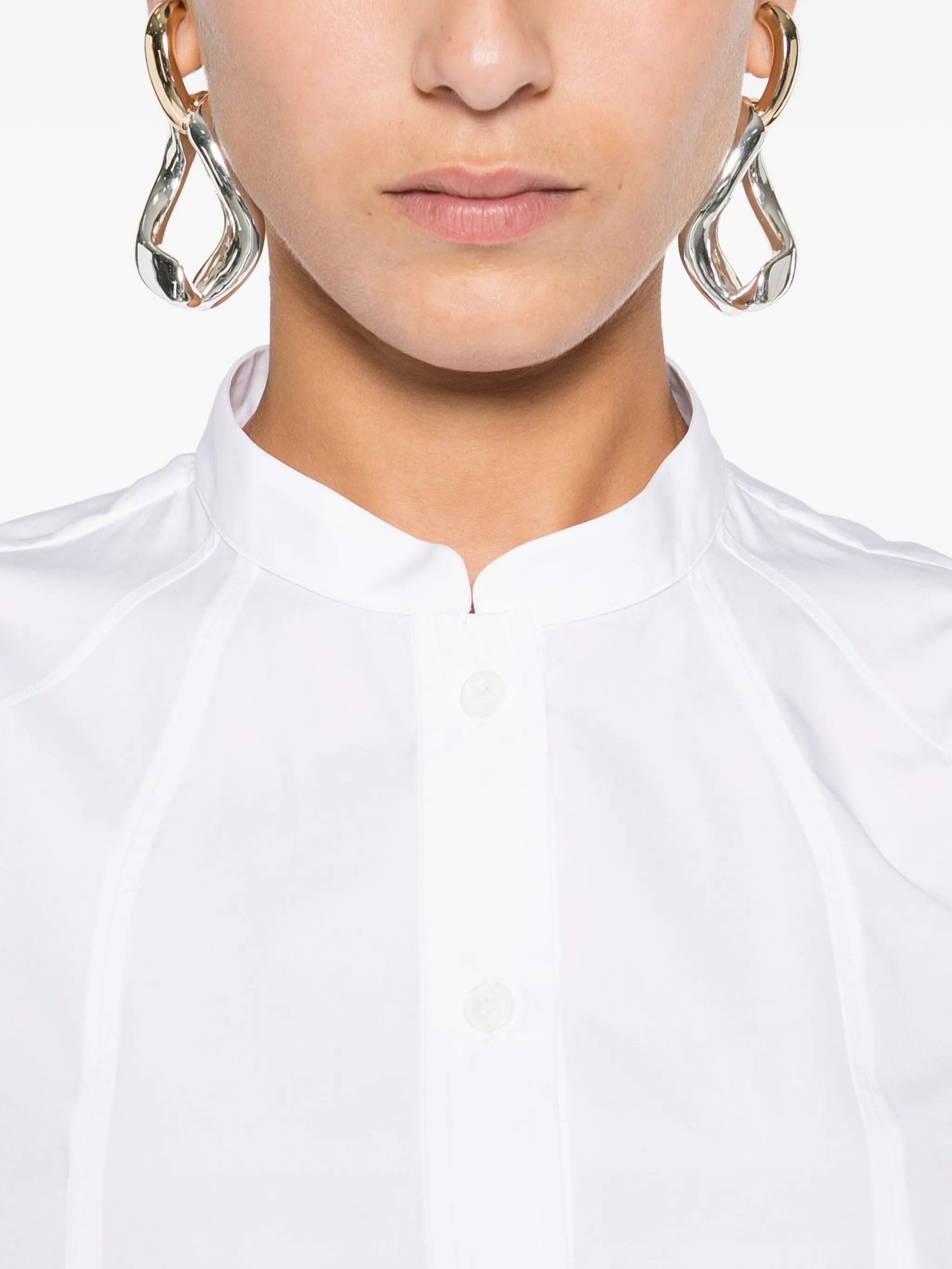 puff-sleeve button-front shirt