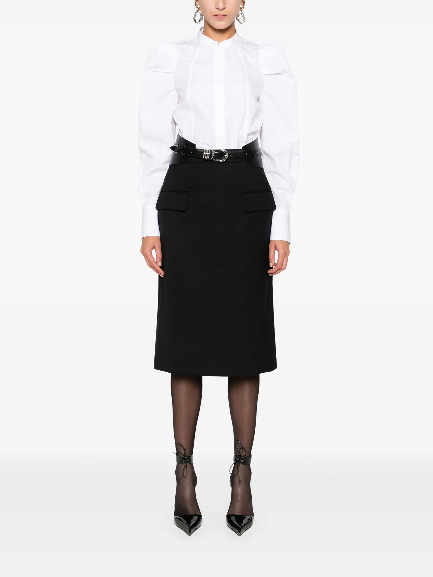 puff-sleeve button-front shirt