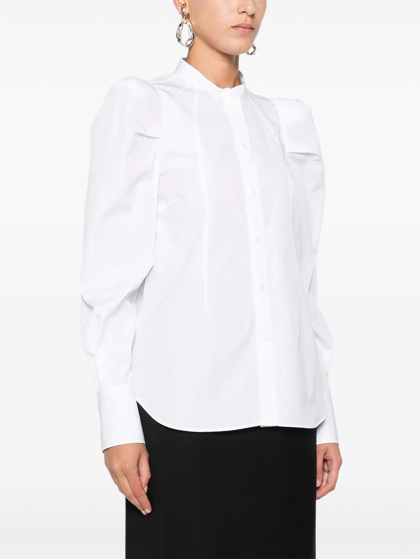 puff-sleeve button-front shirt