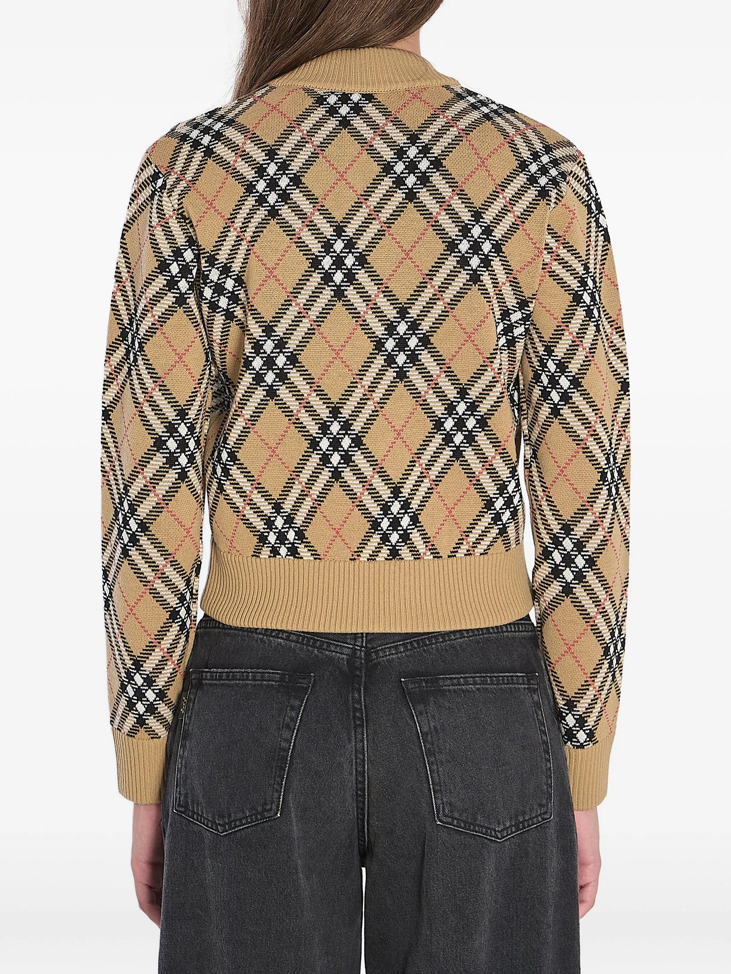 checked zip-up cardigan