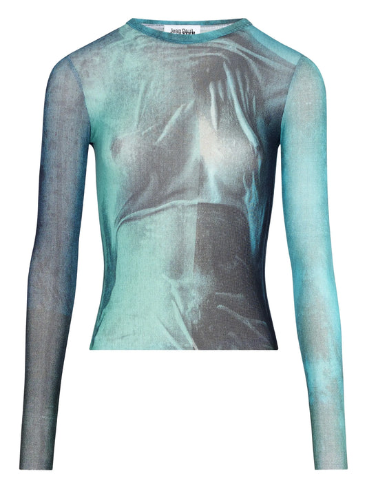 Water print long-sleeved t-shirt