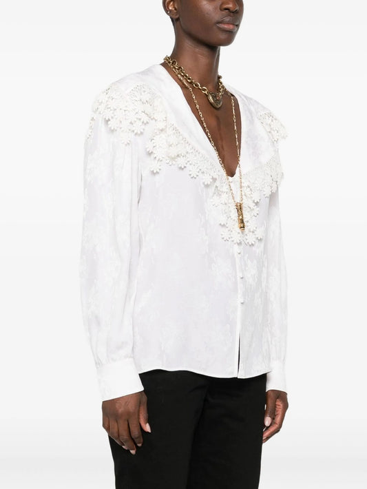 floral-lace trimmed shirt