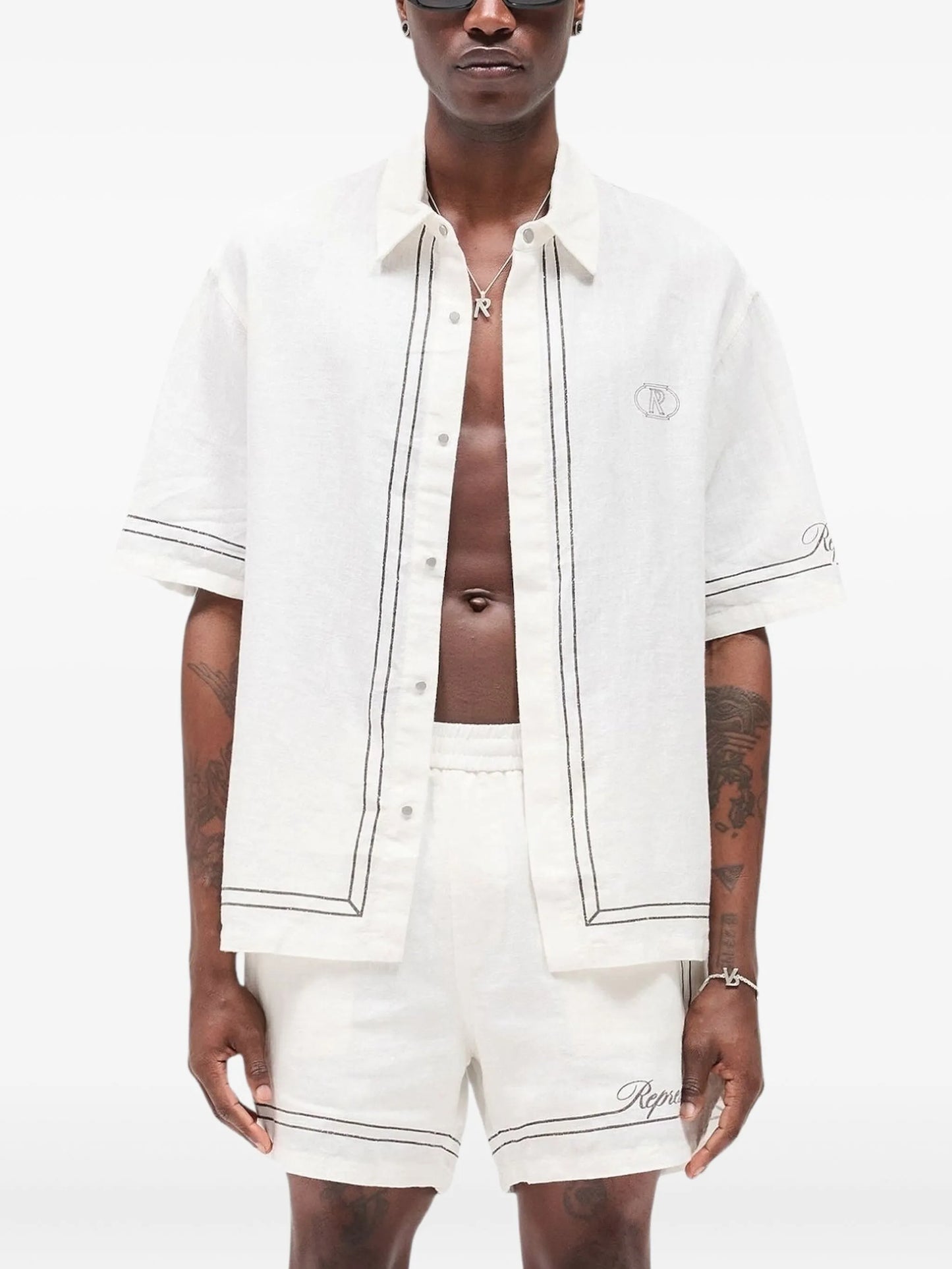 Border short-sleeve printed shirt