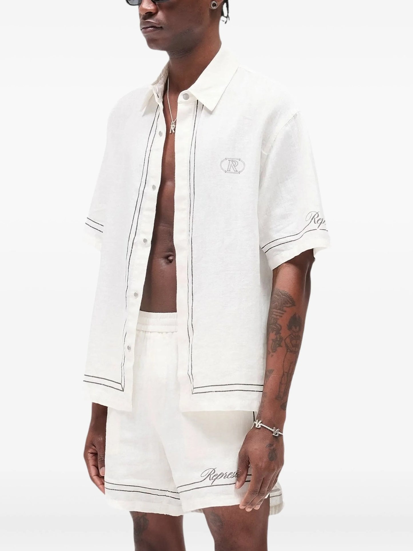 Border short-sleeve printed shirt