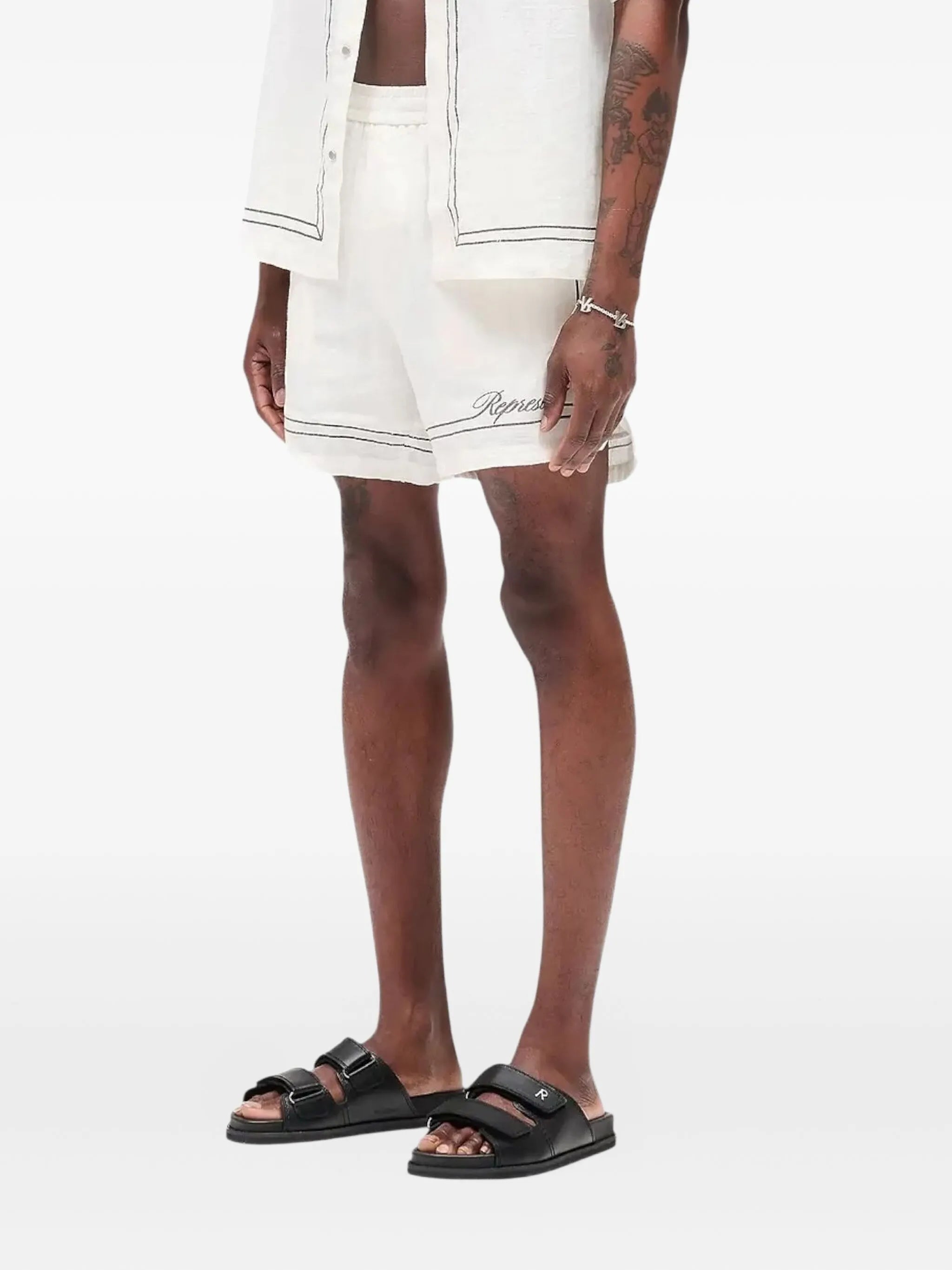 border-embroidered shorts