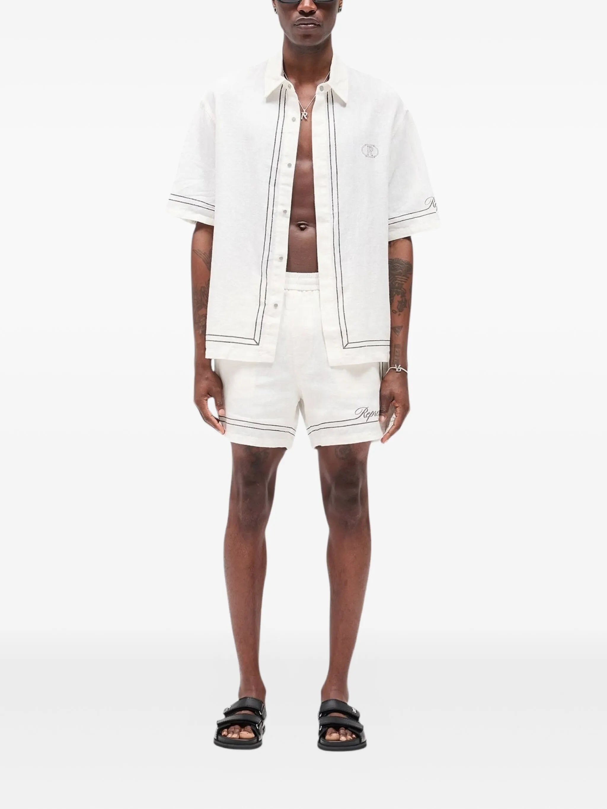 border-embroidered shorts
