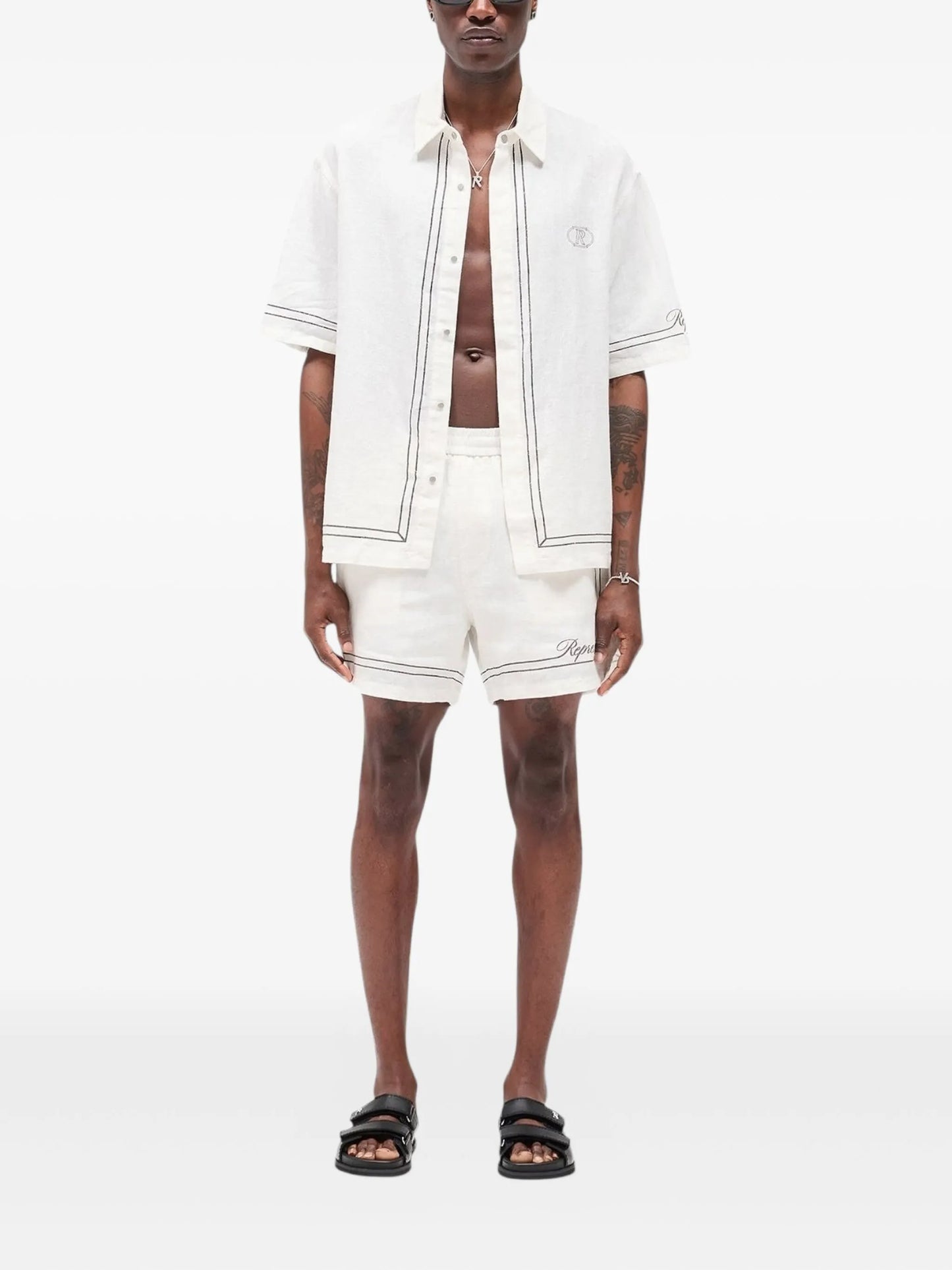 border-embroidered shorts