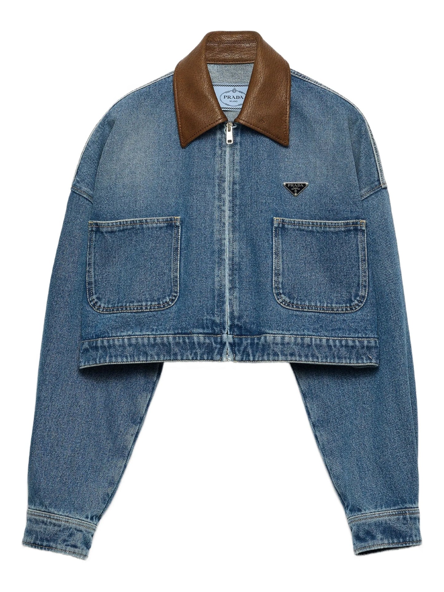 leather-collar denim jacket
