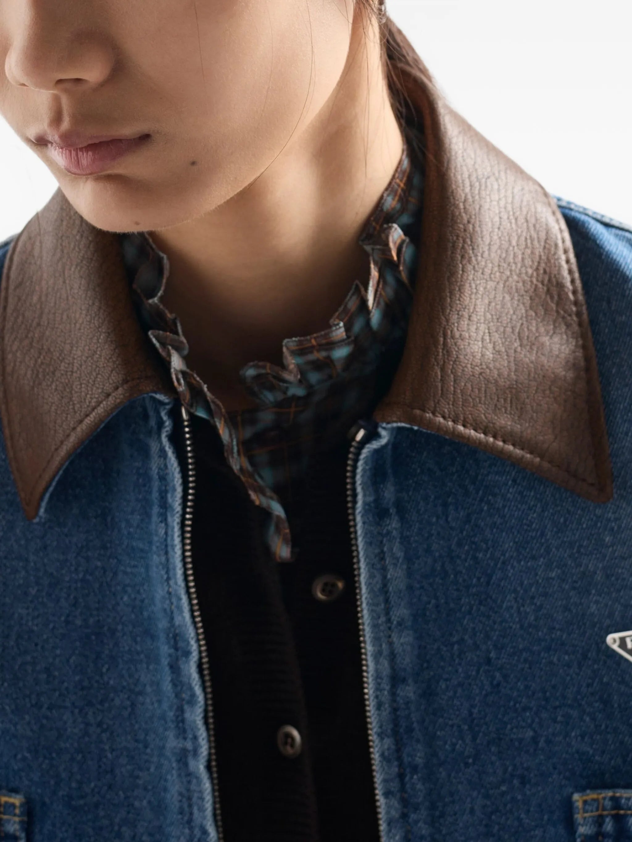 leather-collar denim jacket