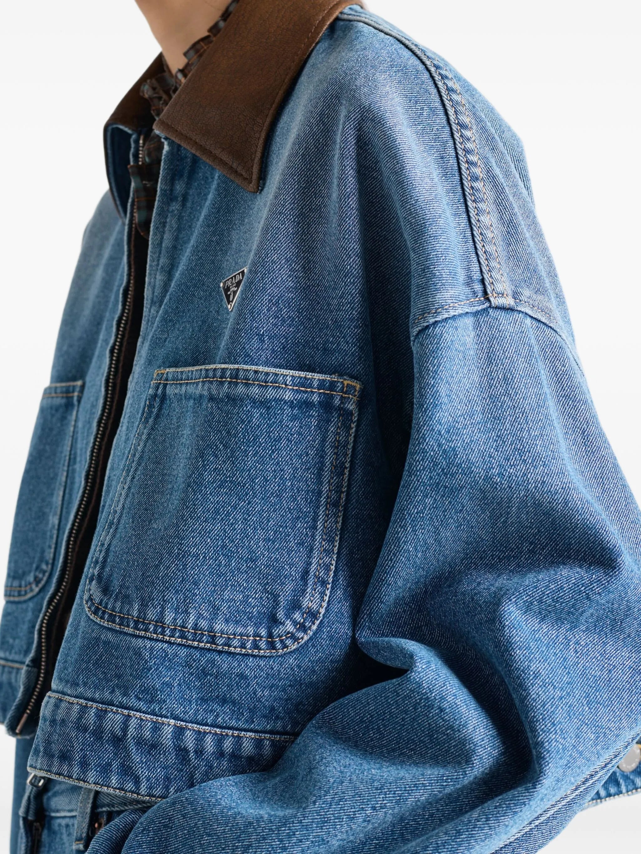 leather-collar denim jacket