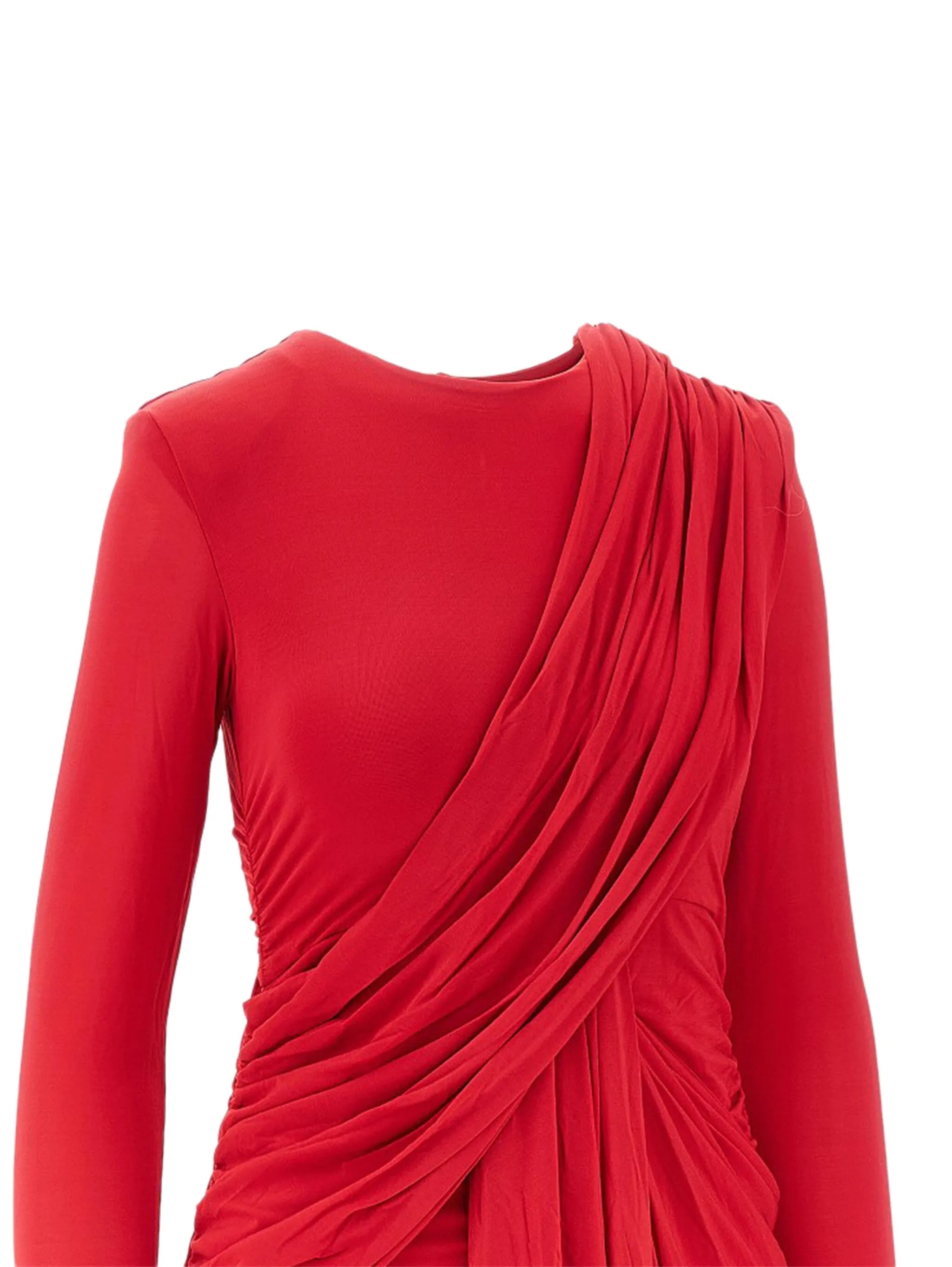 draped long-sleeve mini dress