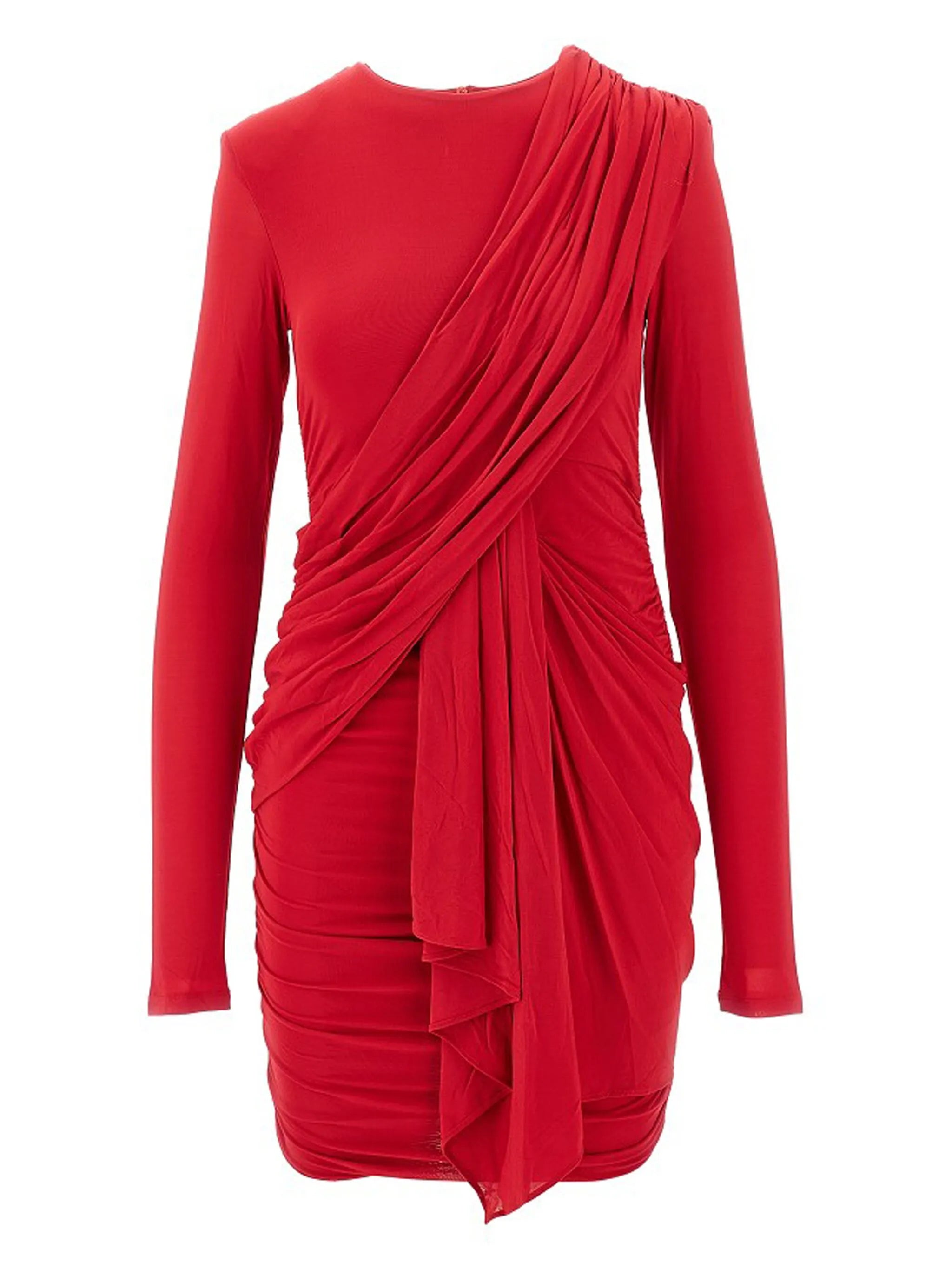 draped long-sleeve mini dress