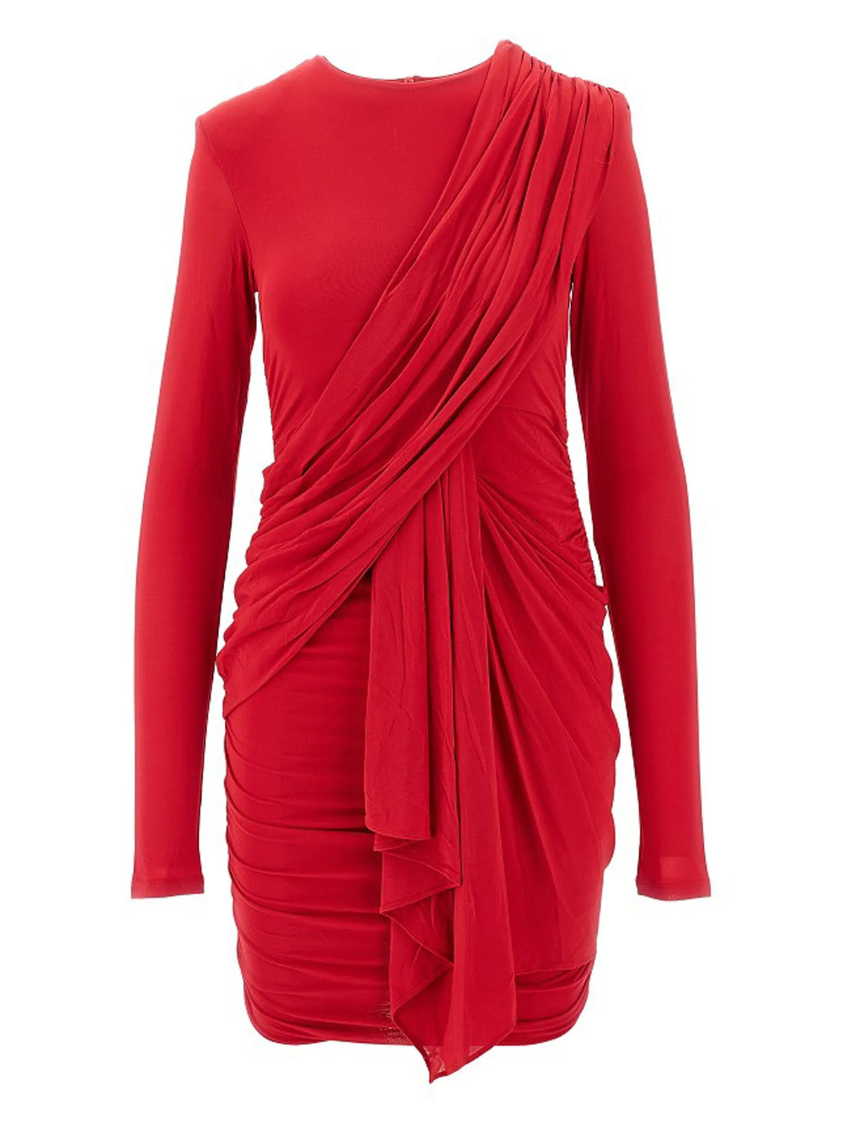 draped long-sleeve mini dress