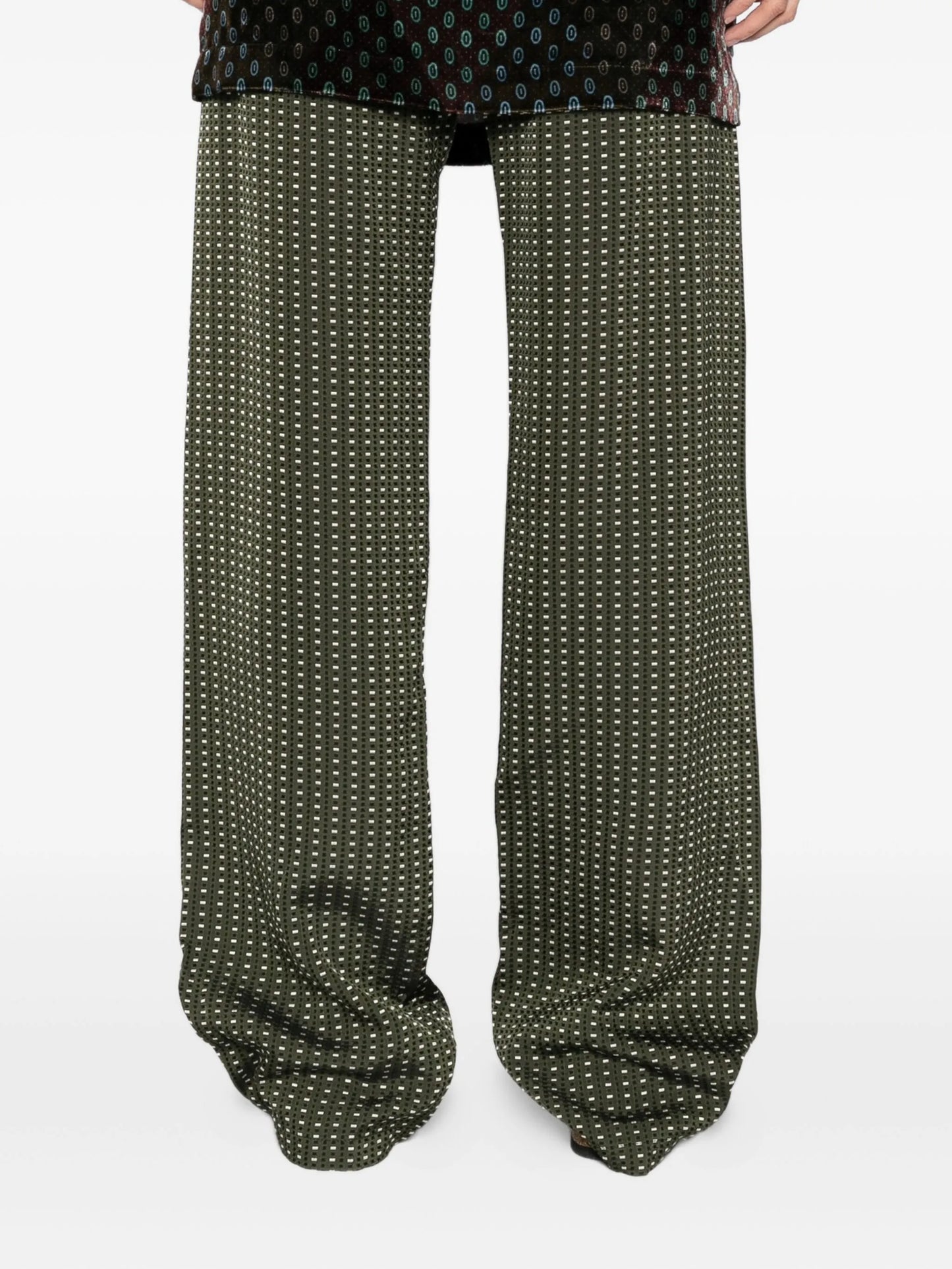 geometric-printed trousers