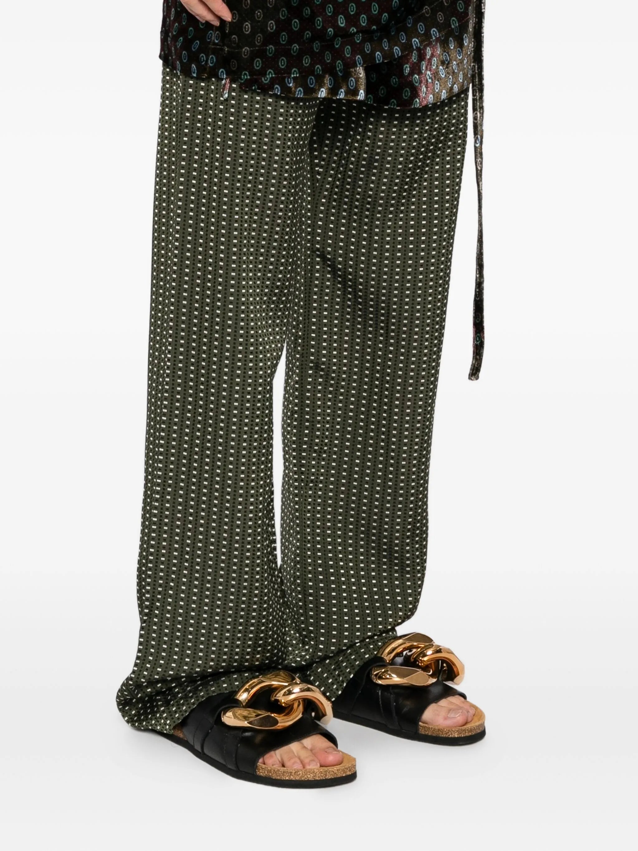 geometric-printed trousers