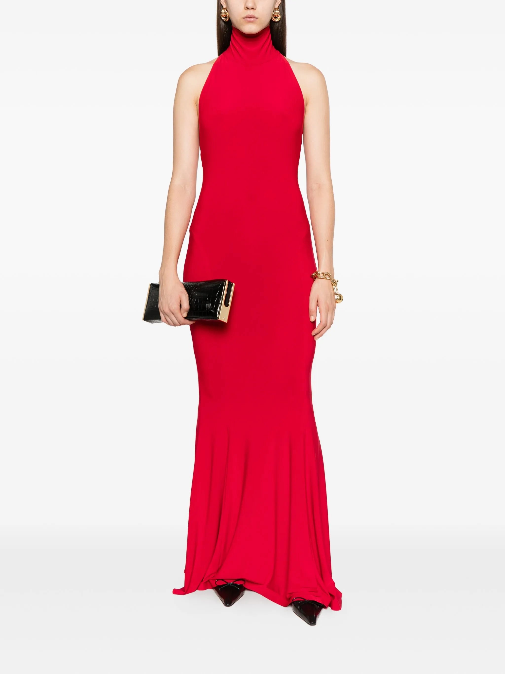 halterneck flared dress
