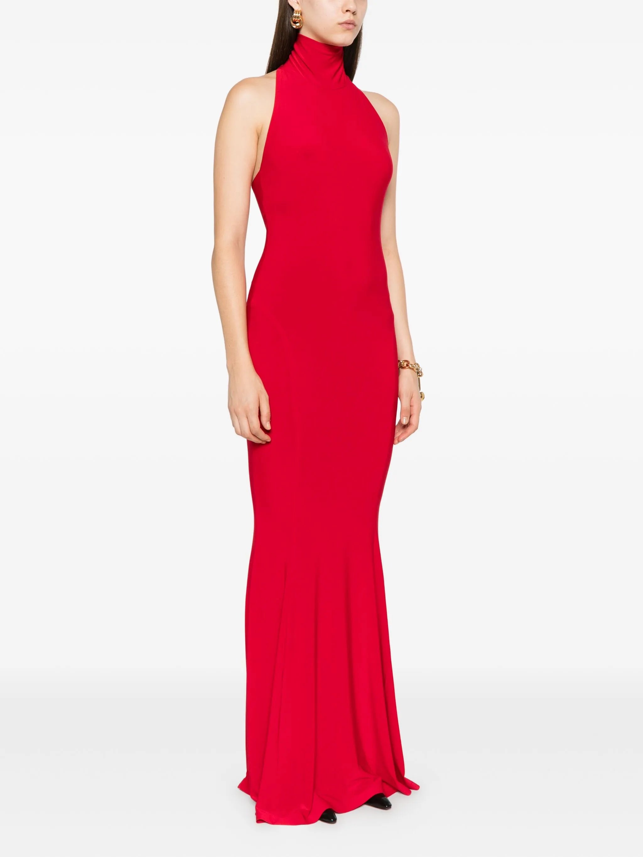 halterneck flared dress