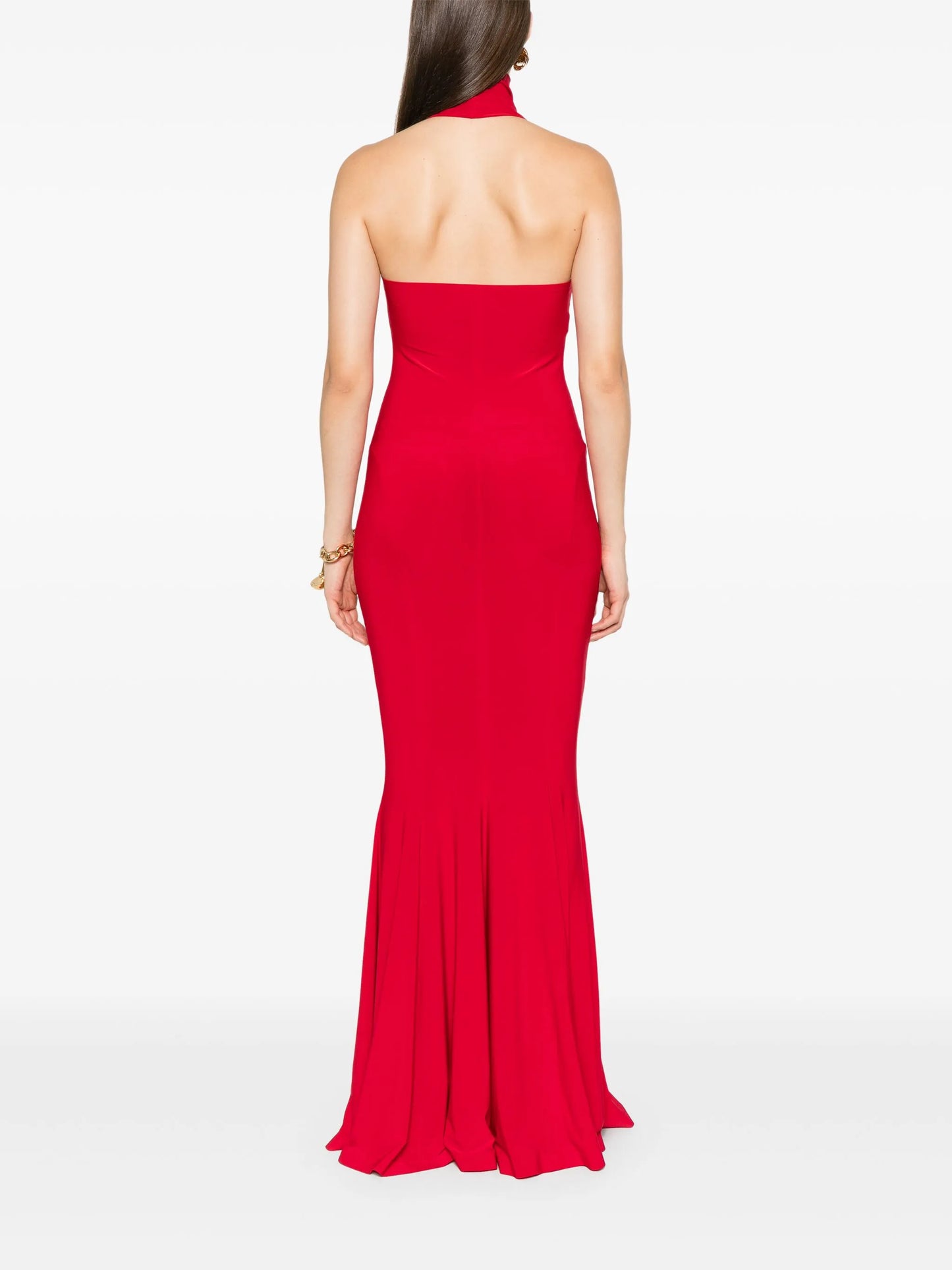 halterneck flared dress