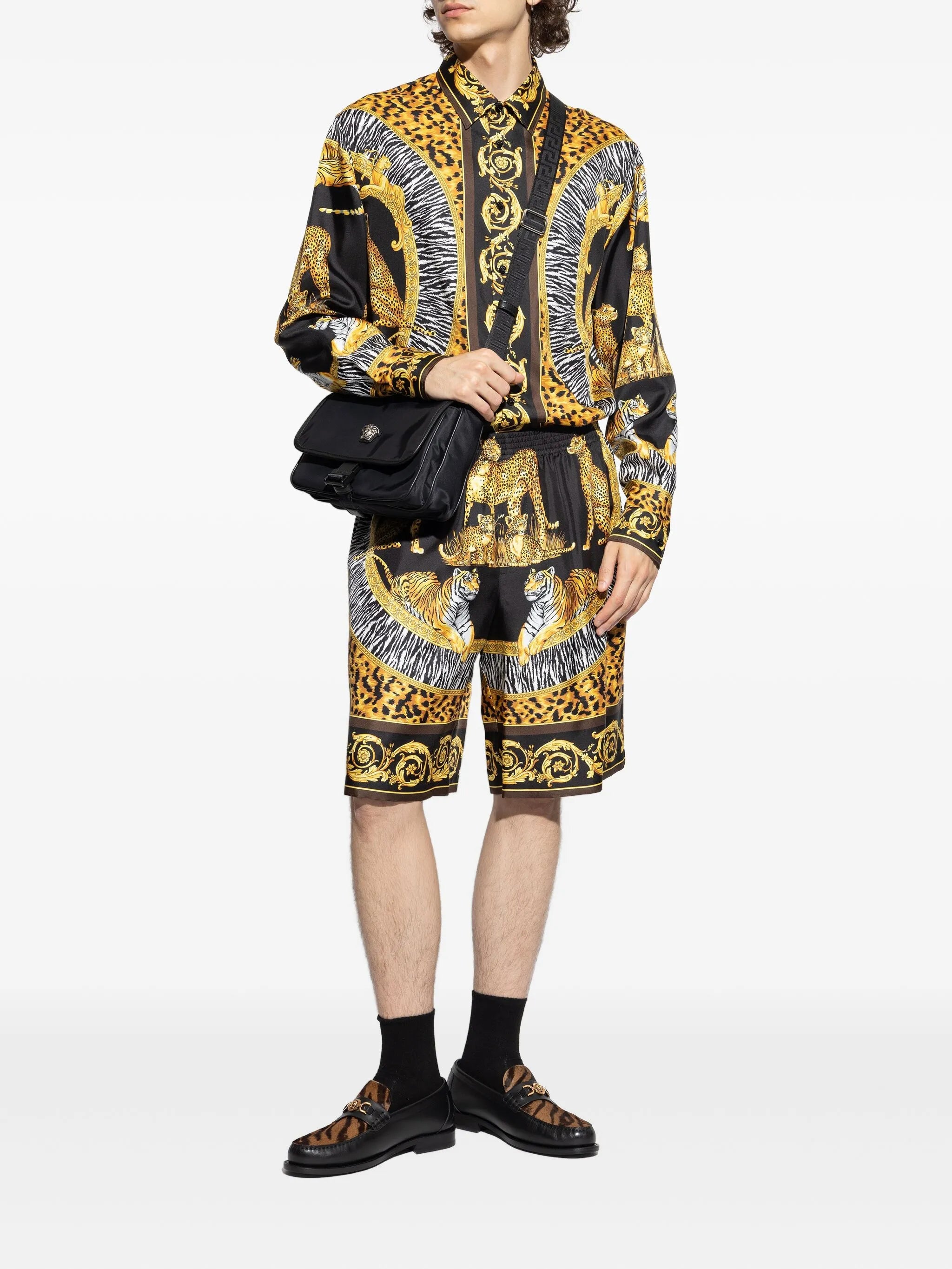 tiger leopard baroque-print shirt
