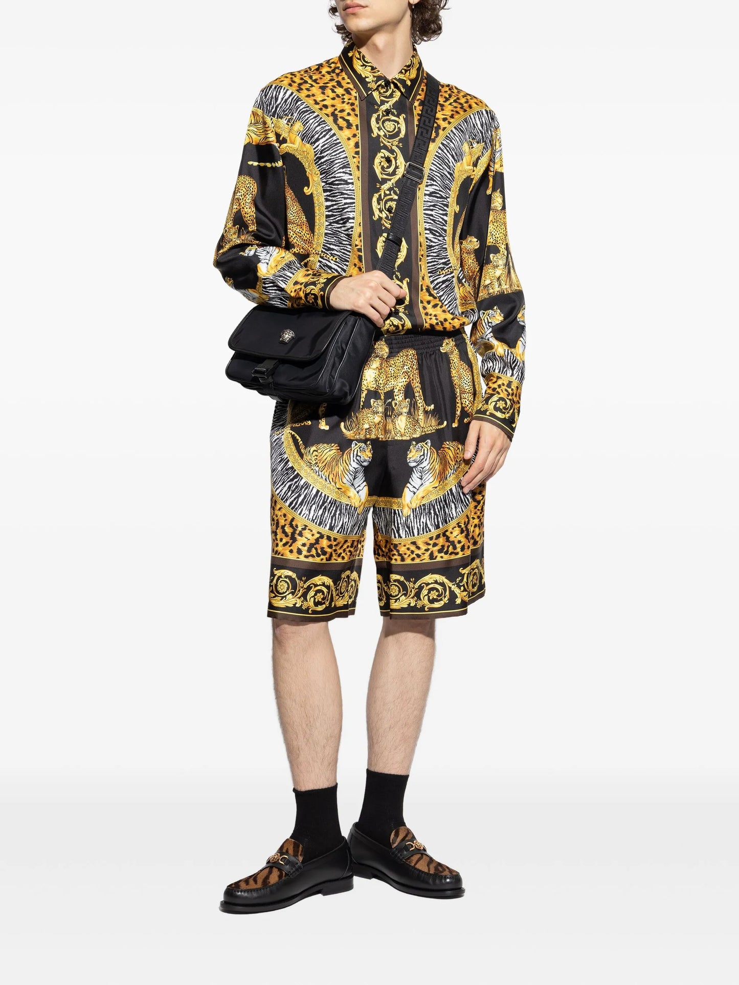 tiger leopard baroque-print shirt