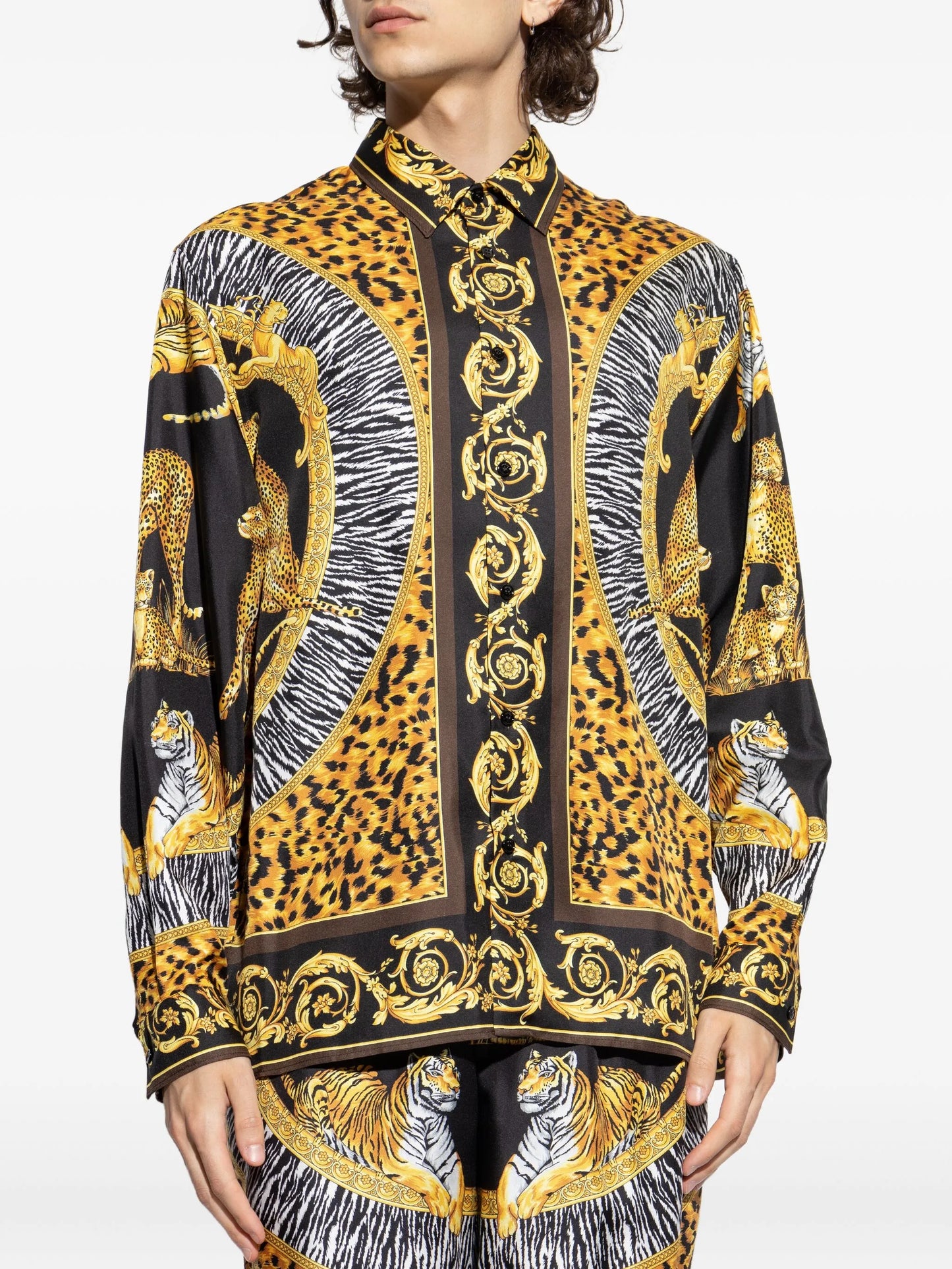 tiger leopard baroque-print shirt