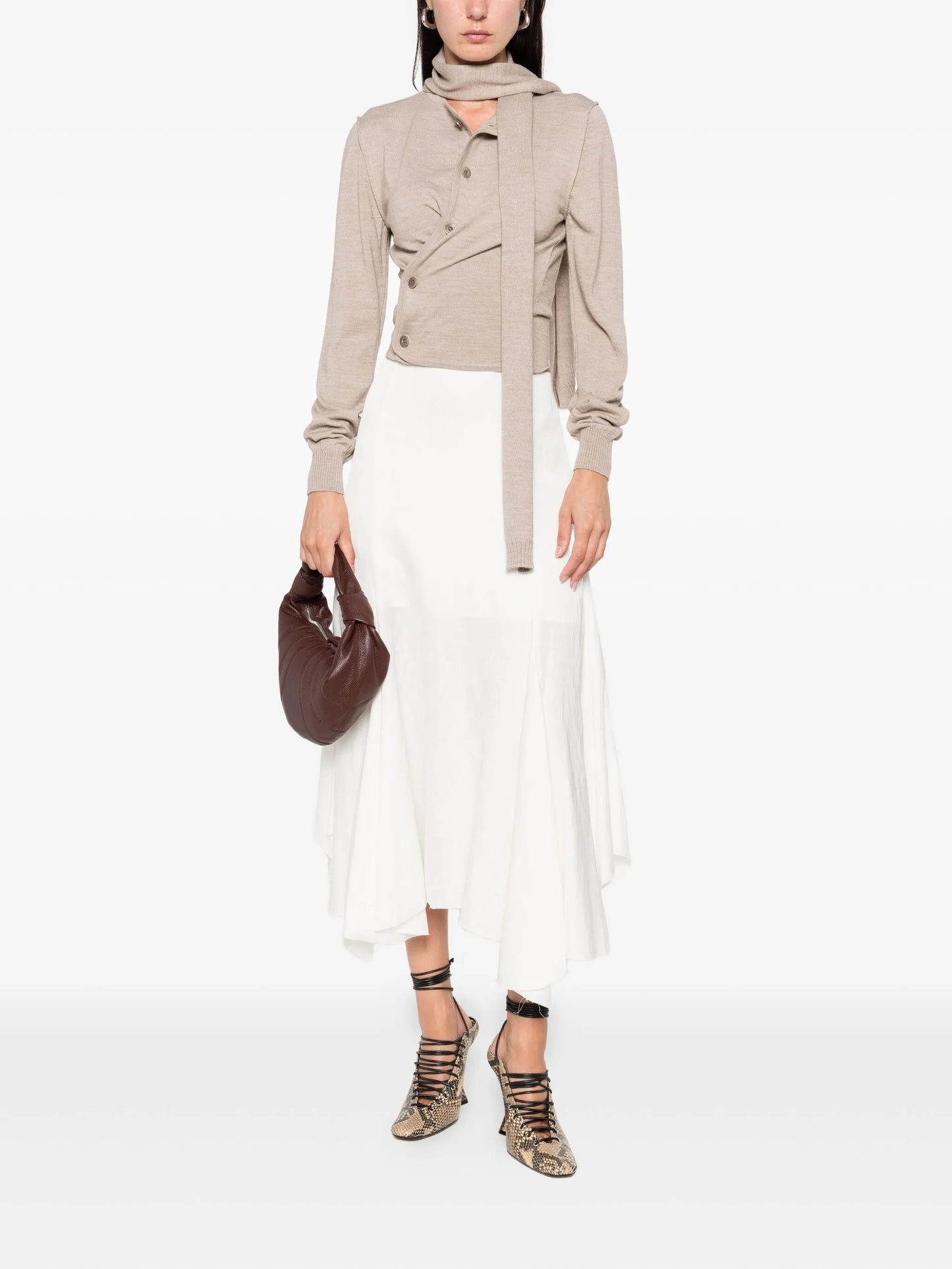 tied-neck button-detail top