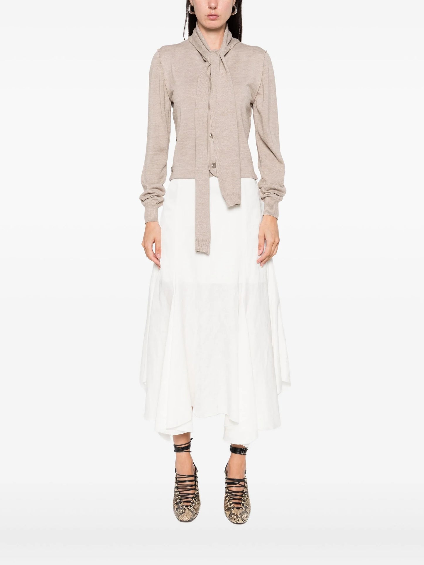 tied-neck button-detail top