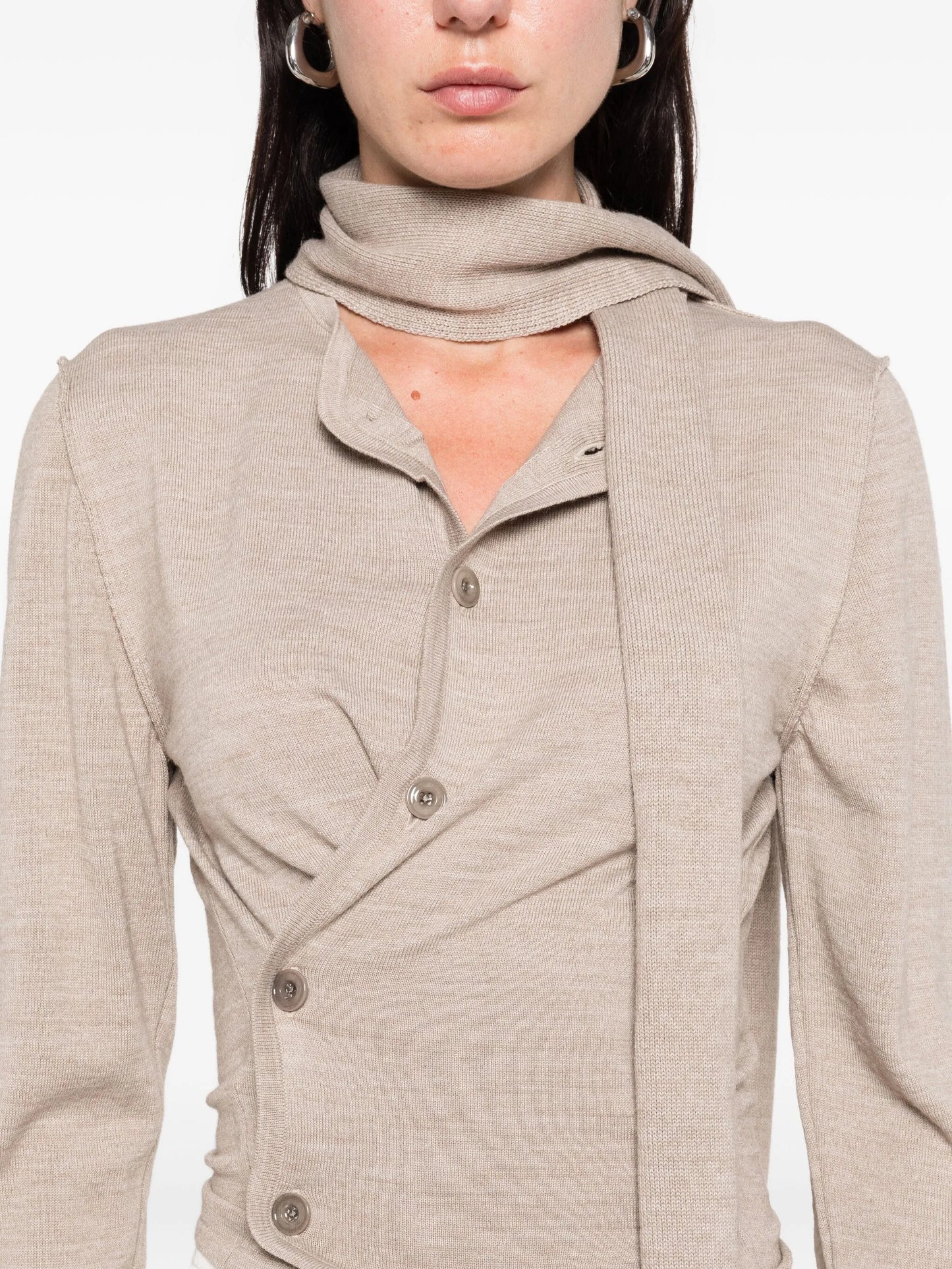 tied-neck button-detail top