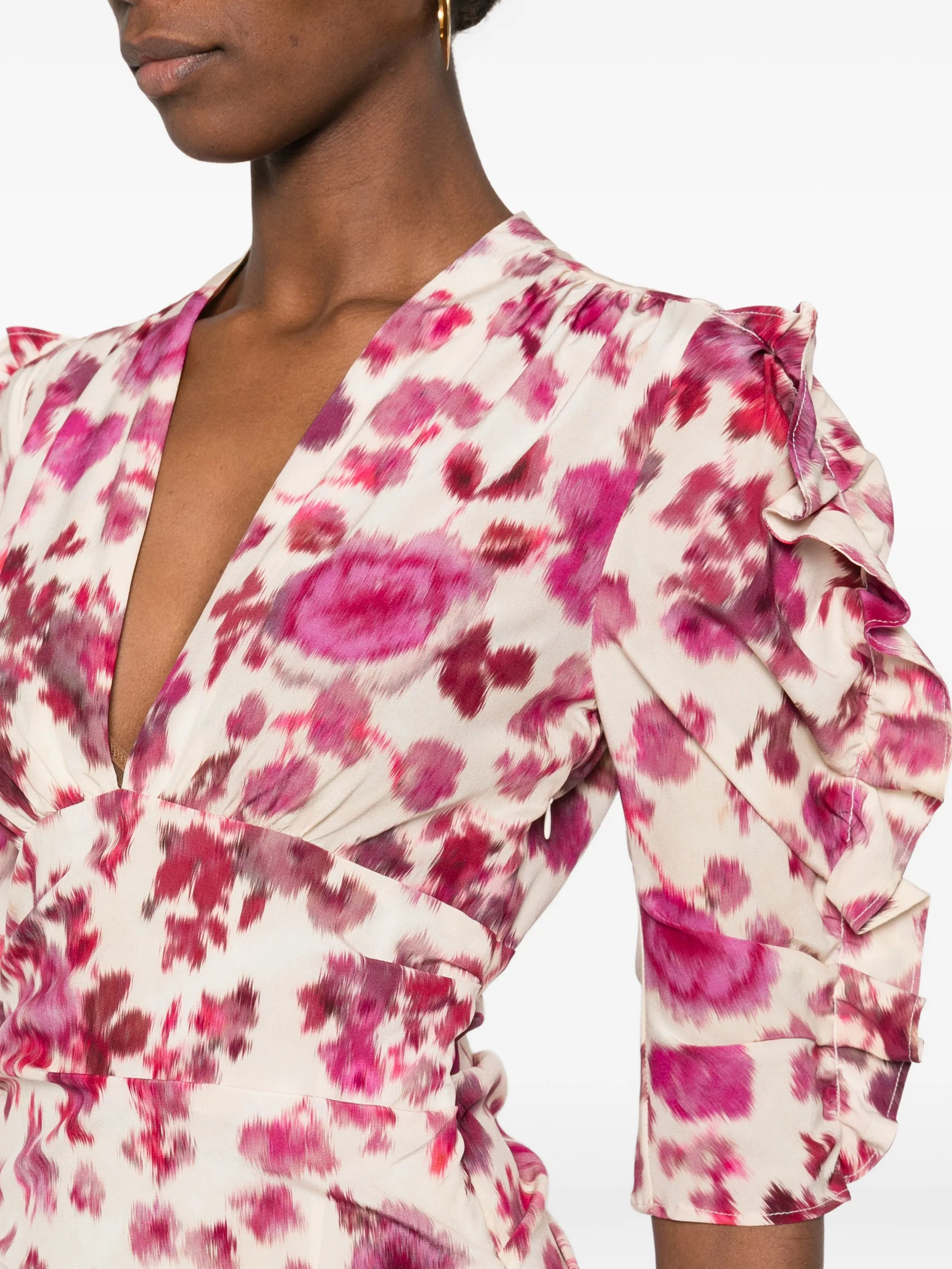 ruffled flora-print mini dress