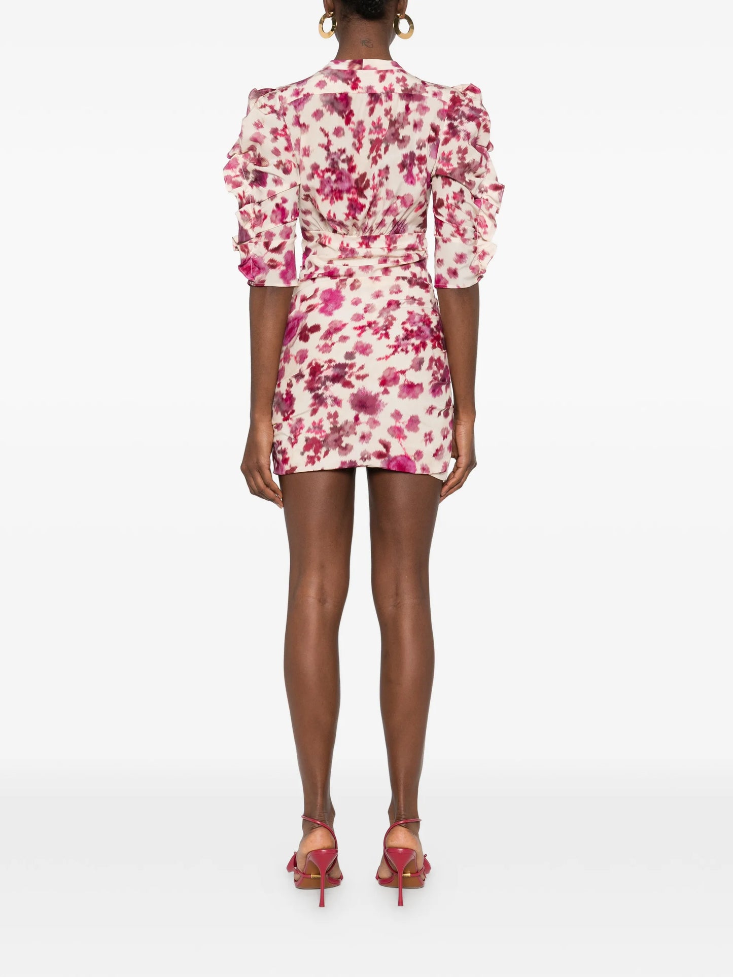 ruffled flora-print mini dress