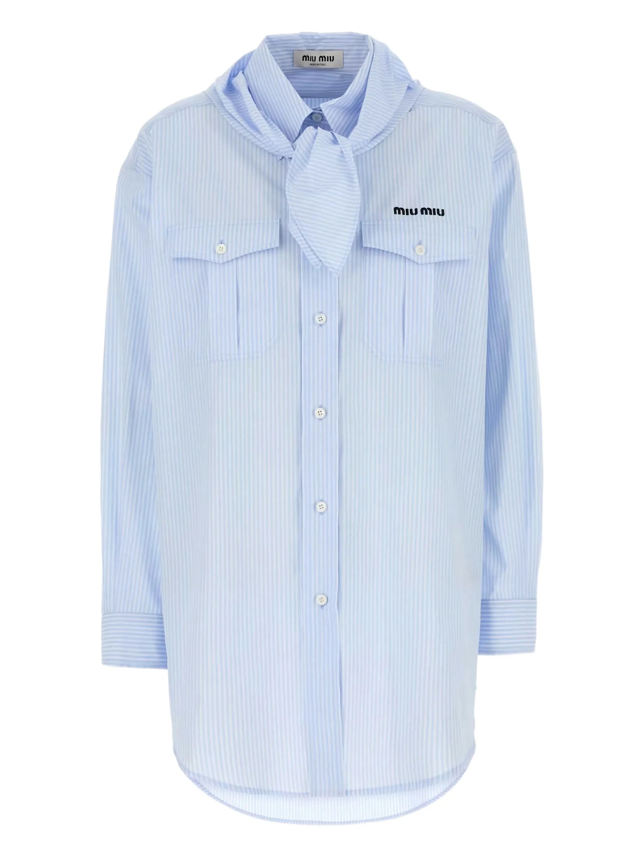 striped tie-neck shirt