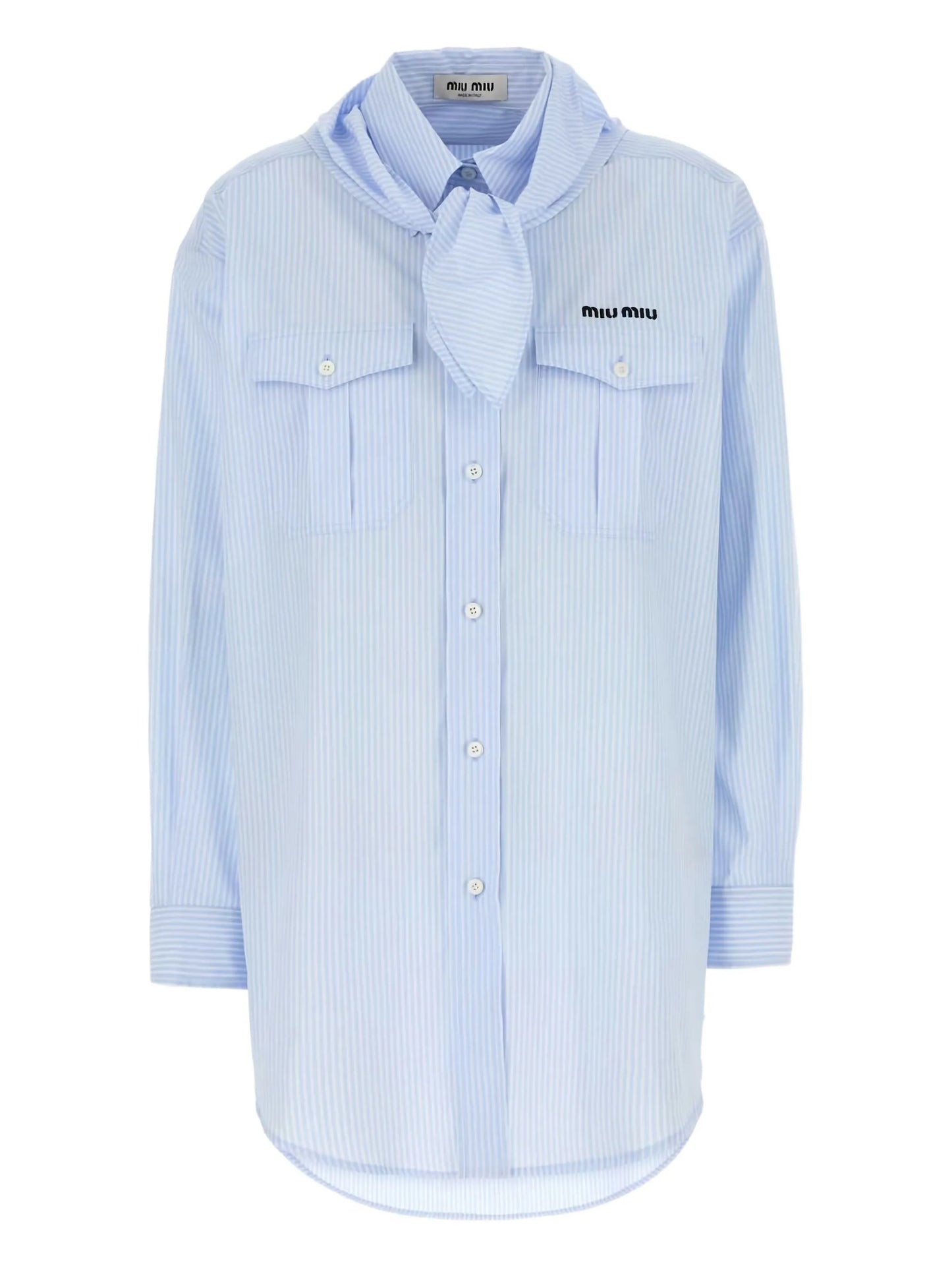 striped tie-neck shirt
