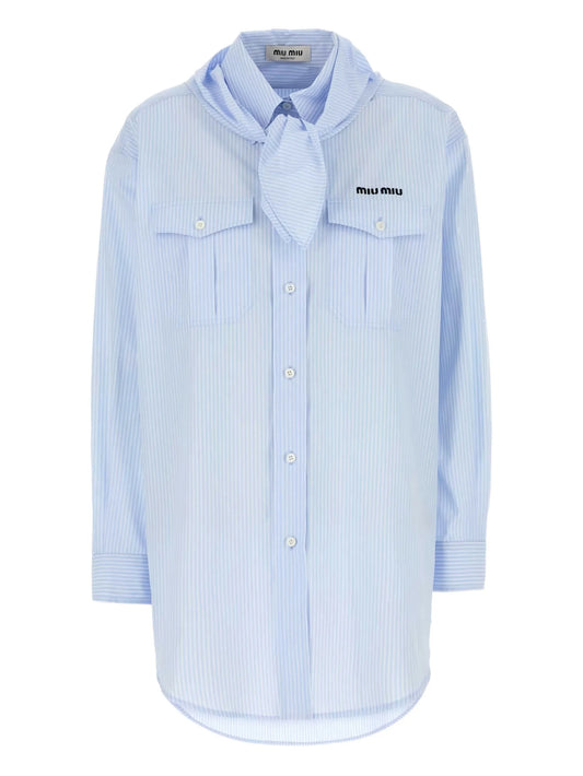 striped tie-neck shirt