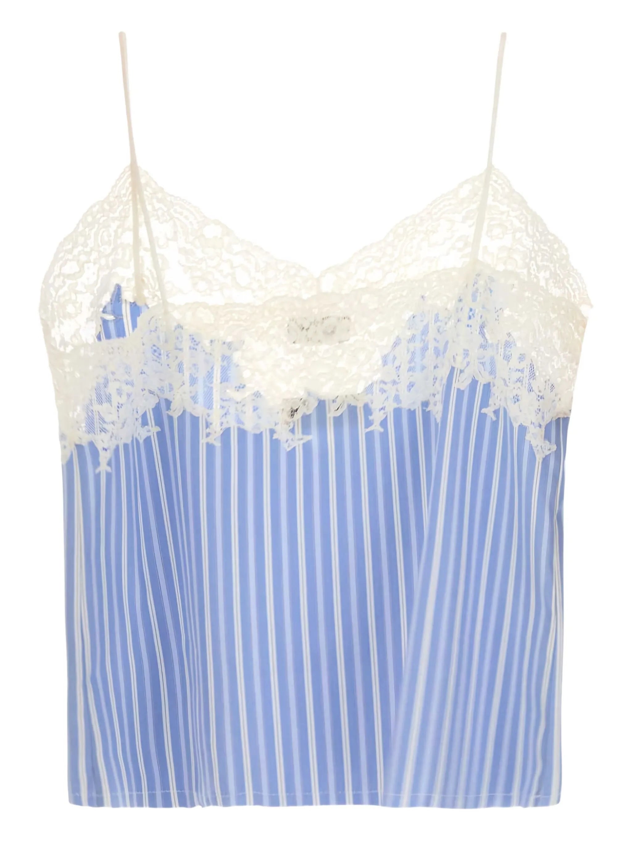 striped lace-trimmed top