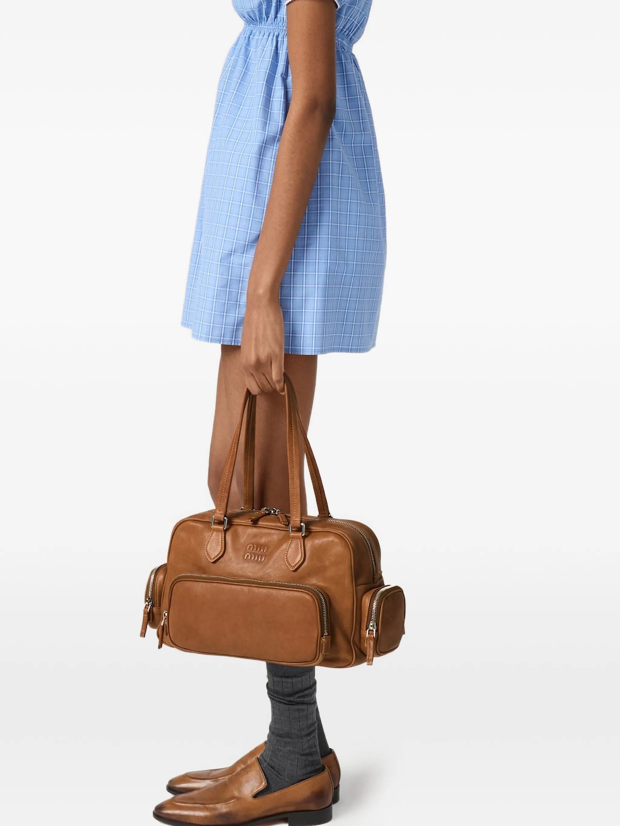 pocket leather tote bag