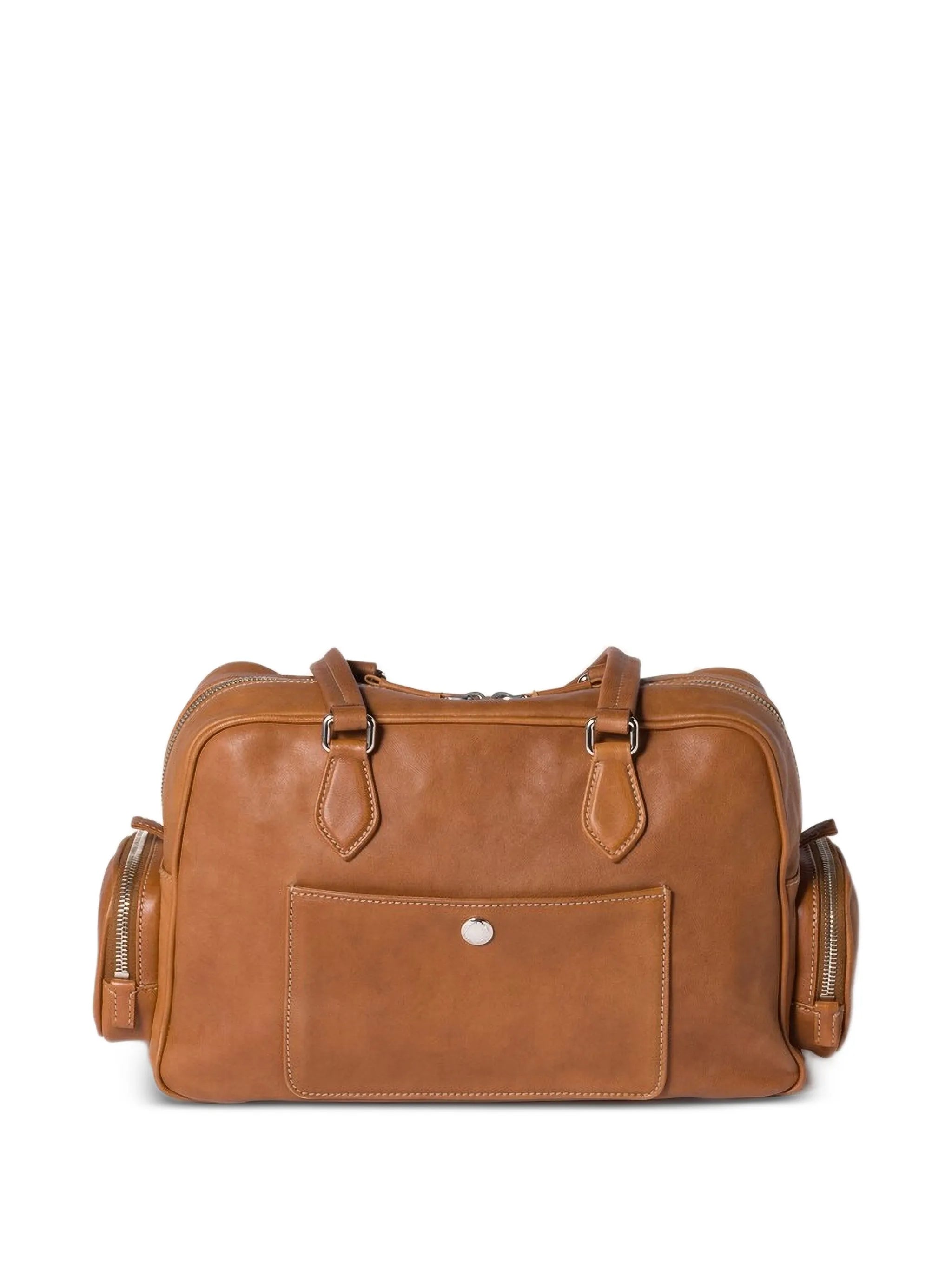 pocket leather tote bag