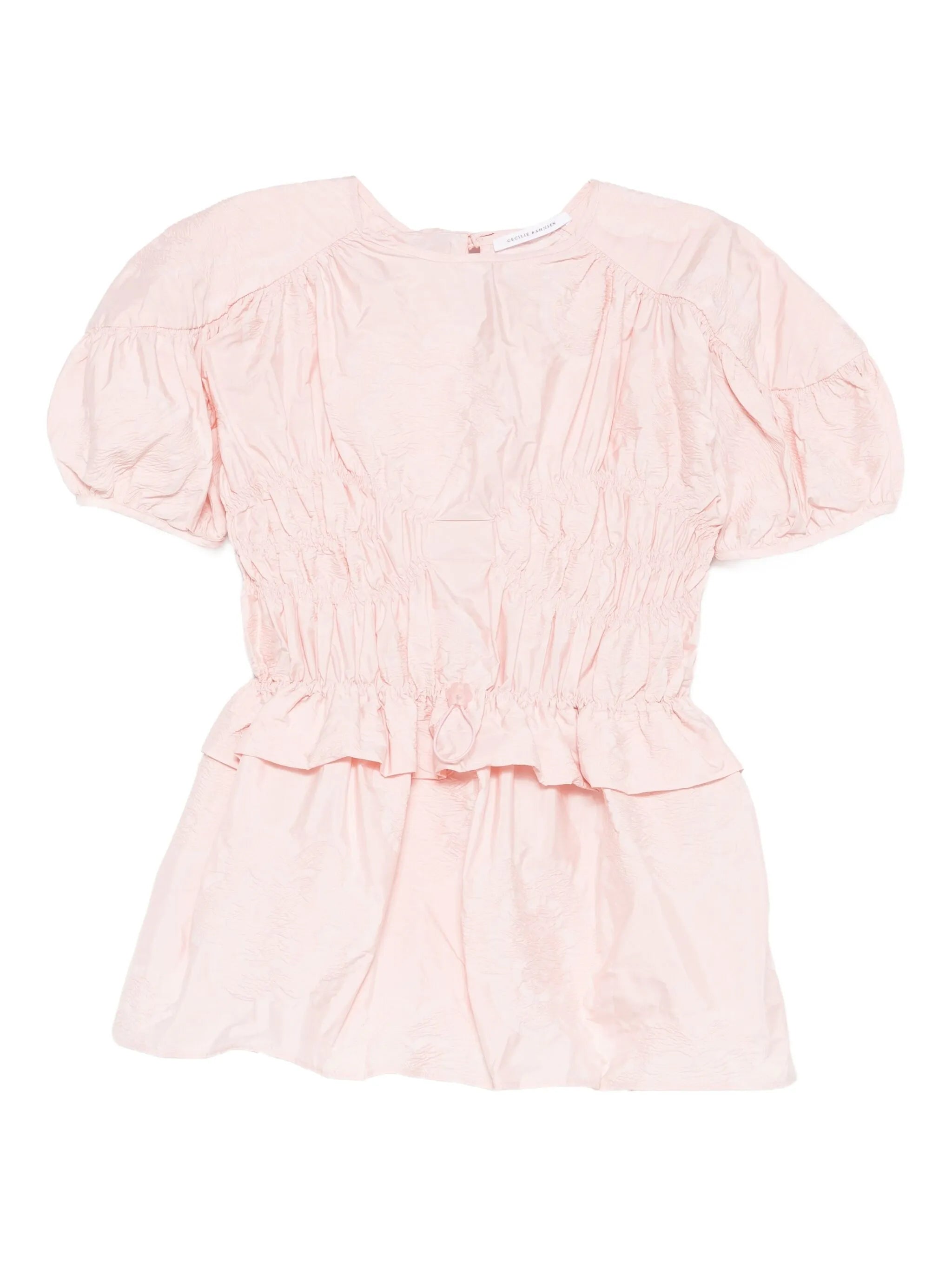 puff-sleeve ruffled top