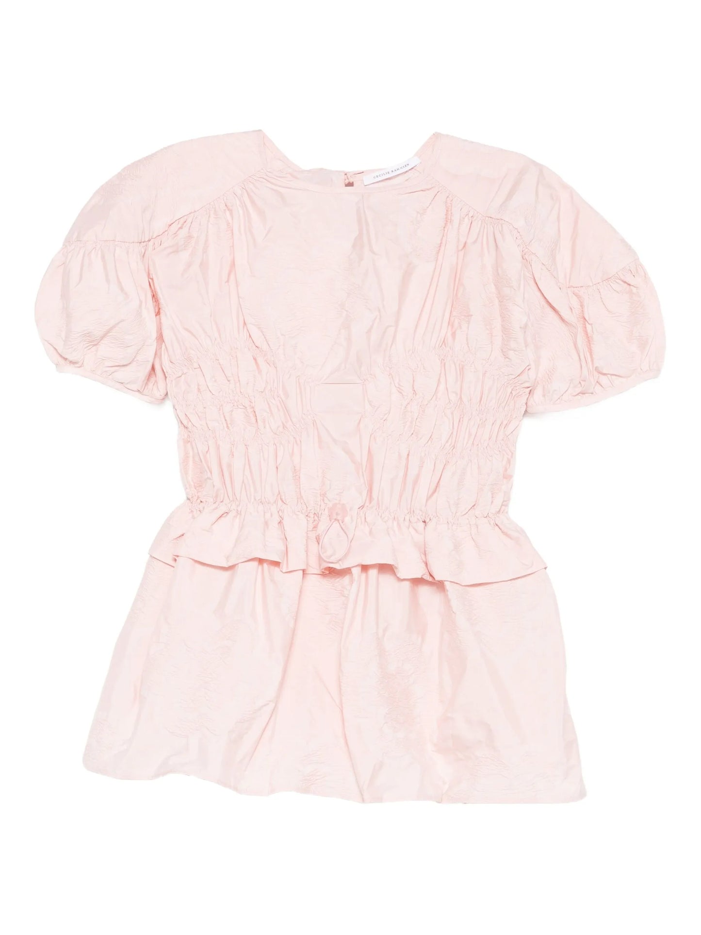 puff-sleeve ruffled top