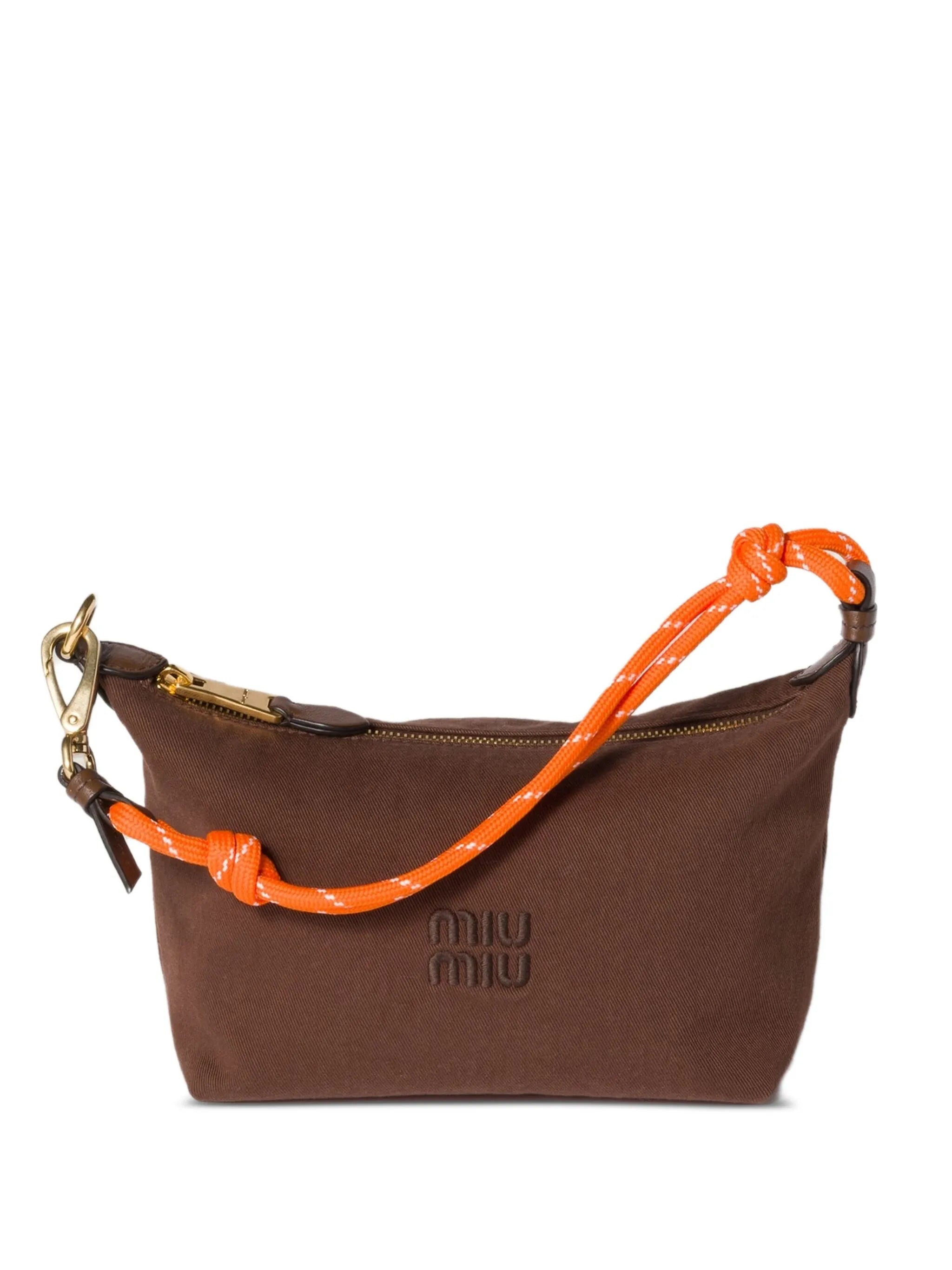 embroidered-logo gabardine small shoulder bag