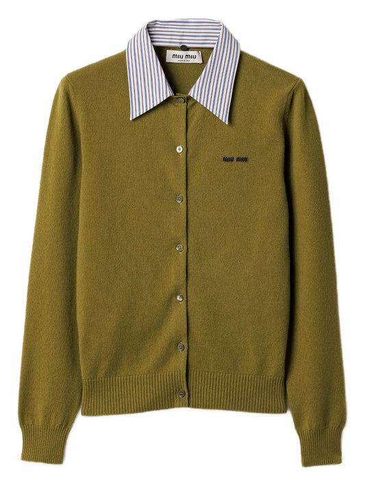 detachable-collar cashmere cardigan
