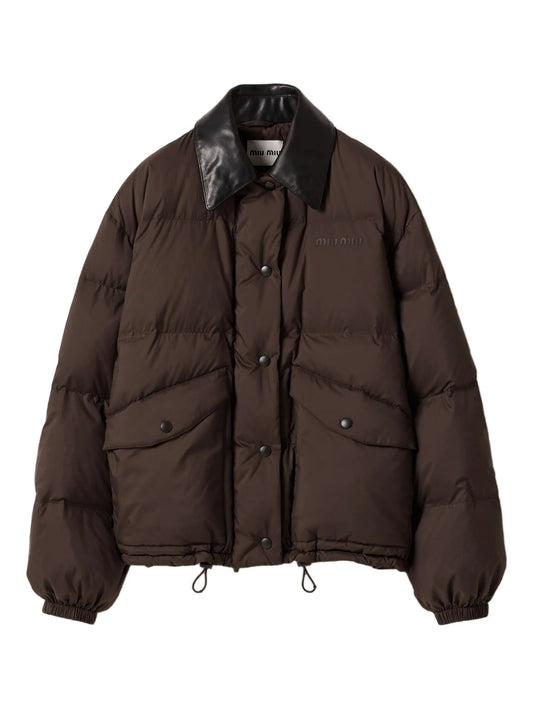 leather-collar puffer jacket
