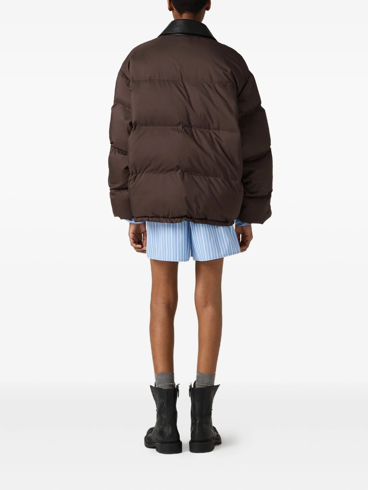 leather-collar puffer jacket