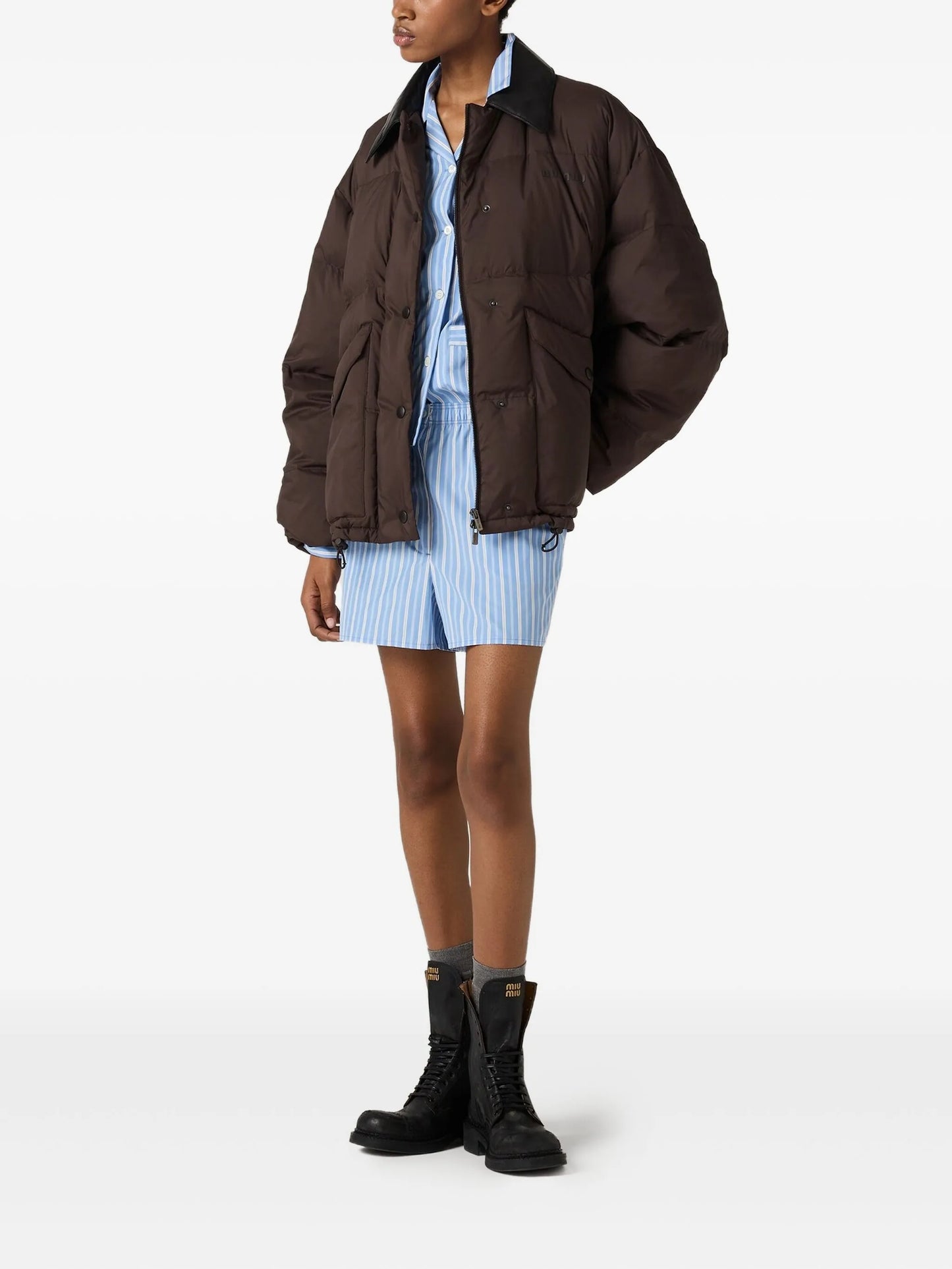 leather-collar puffer jacket